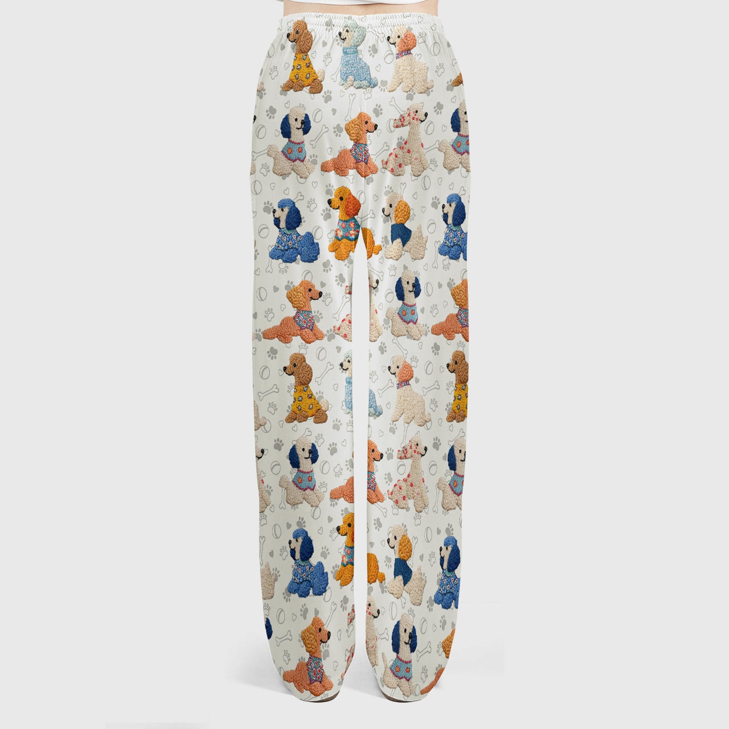 Cute Colorful Poodle Pattern Scrub Set, Scrub Pants and V Neck Top