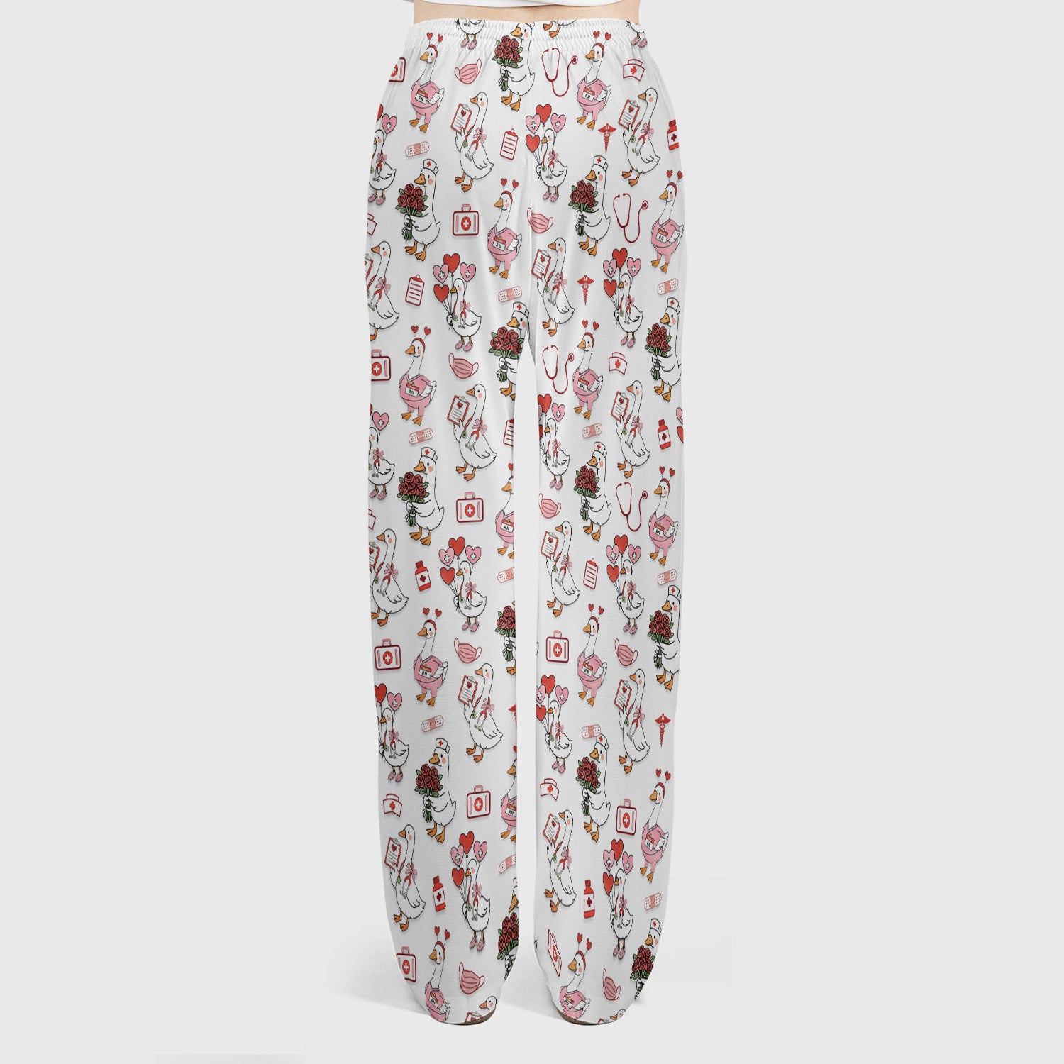 Cute Goose Nurse Medical Pattern Scrub Set, Women's Scrub Sets