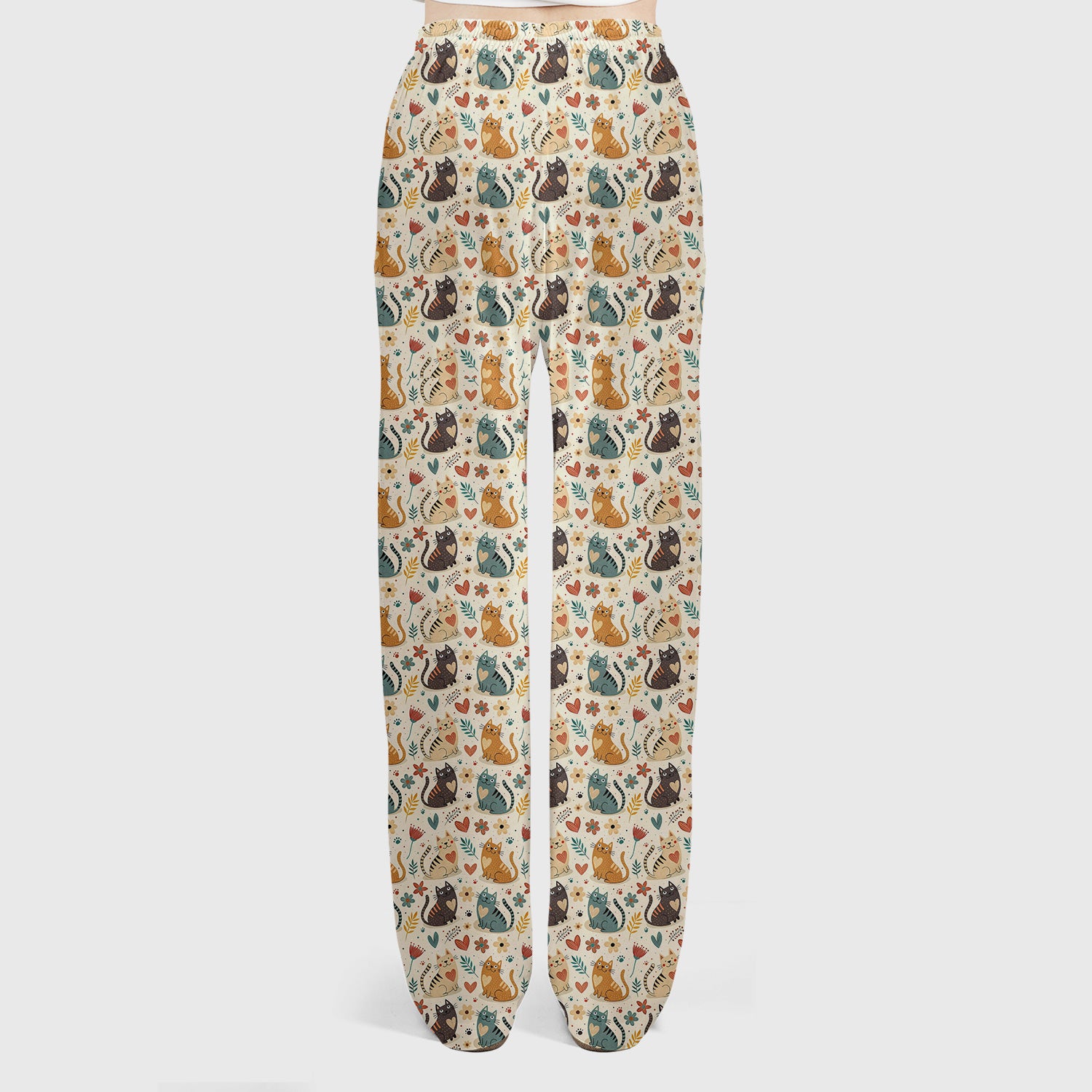 Cute Kitty Print V Neck Scrub Set for Nurses, Floral Medical Uniform