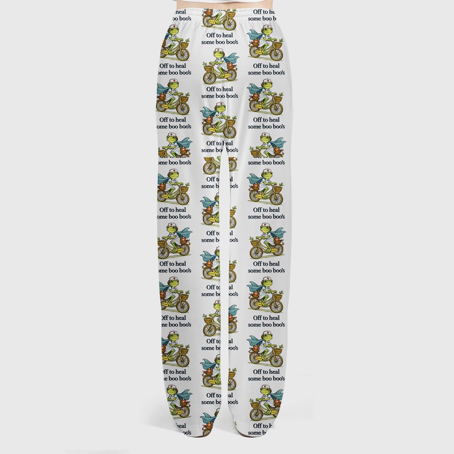 Funny Frog Nurse Cycling Pattern Scrub Set, Scrubs Pants and V Neck Top