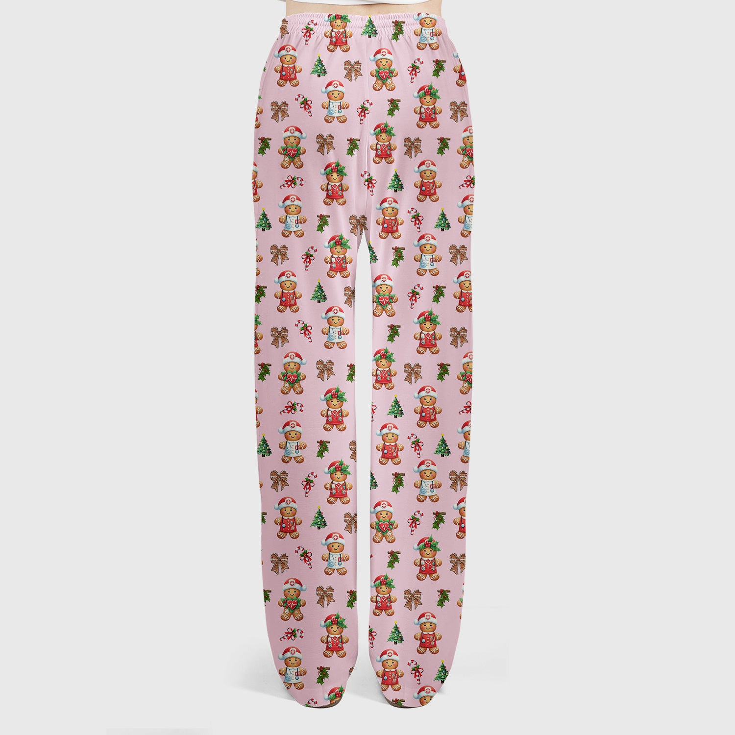 Funny Gingerbread Christmas Scrub Set - Cute Cookie with Bow Scrubs Pants and V Neck Top - Festive Holiday Gift for Women