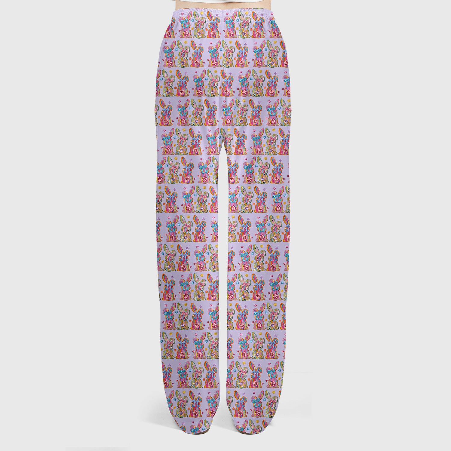 Cute Pastel Bunny Floral Pattern Scrub Set, Breathable Med Uniform