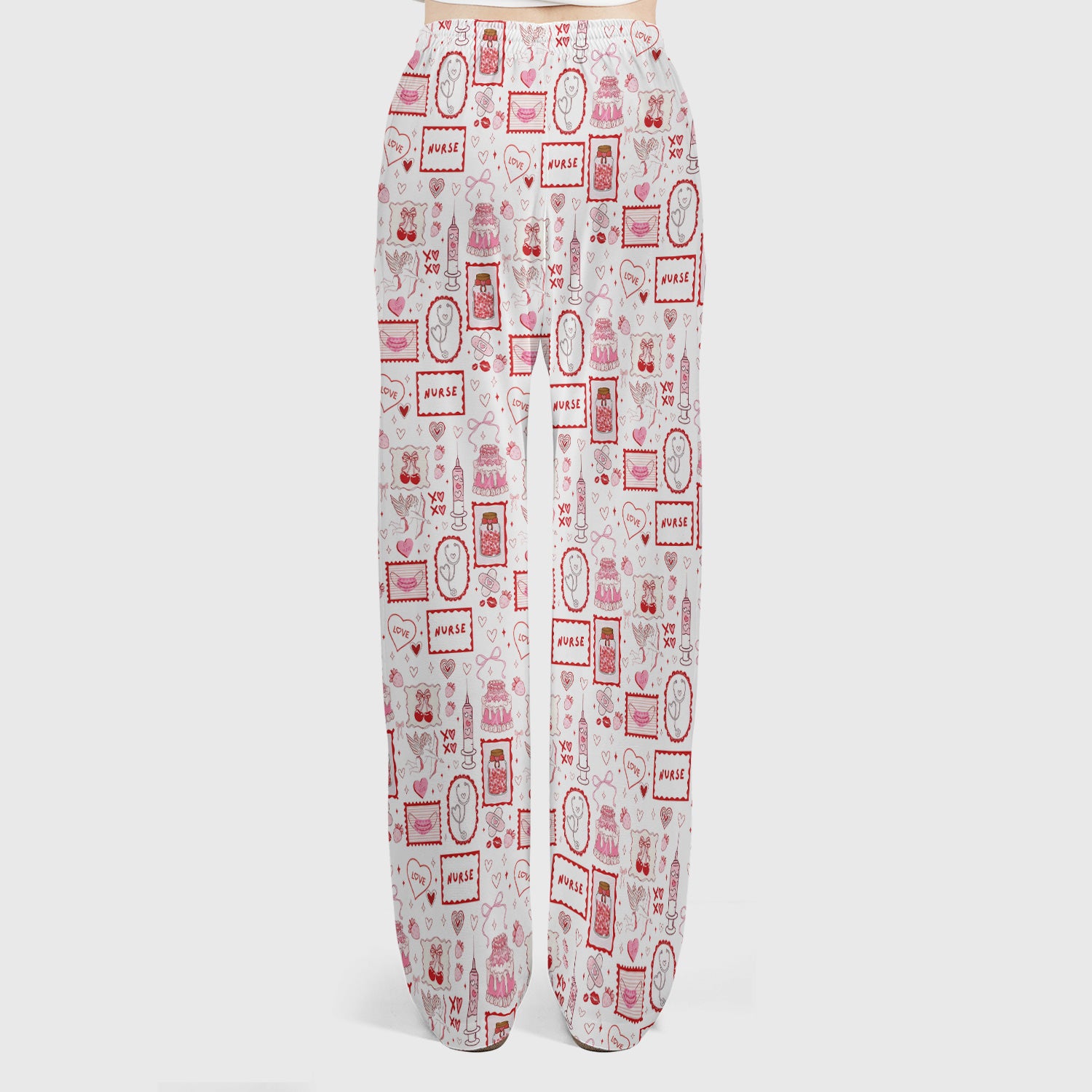 Nurse Icons Hearts Syringes Valentine Scrub Set, Scrub Pants and V Neck Top