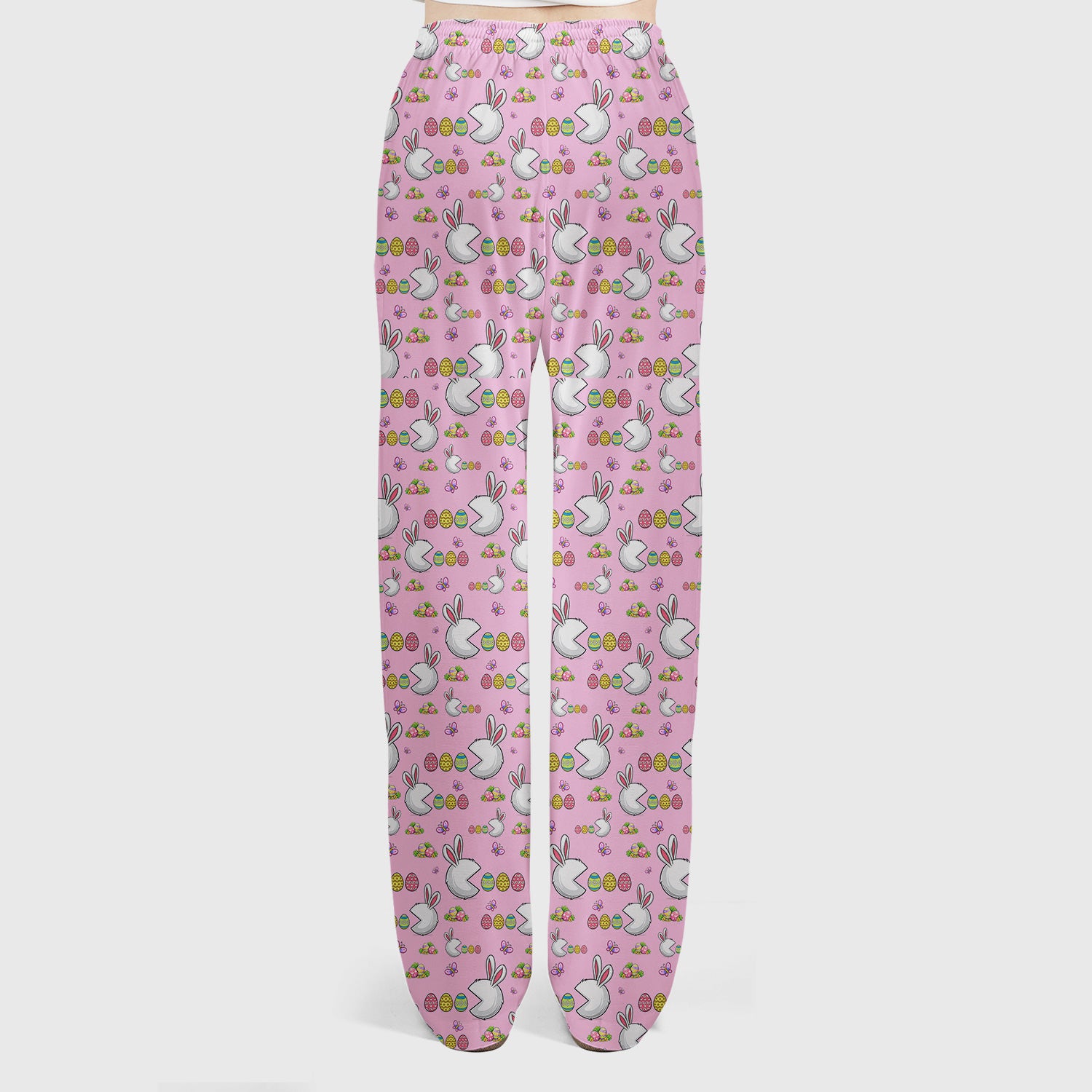 Easter Bunny and Colorful Eggs Print Scrub Set, Breathable Med Uniform