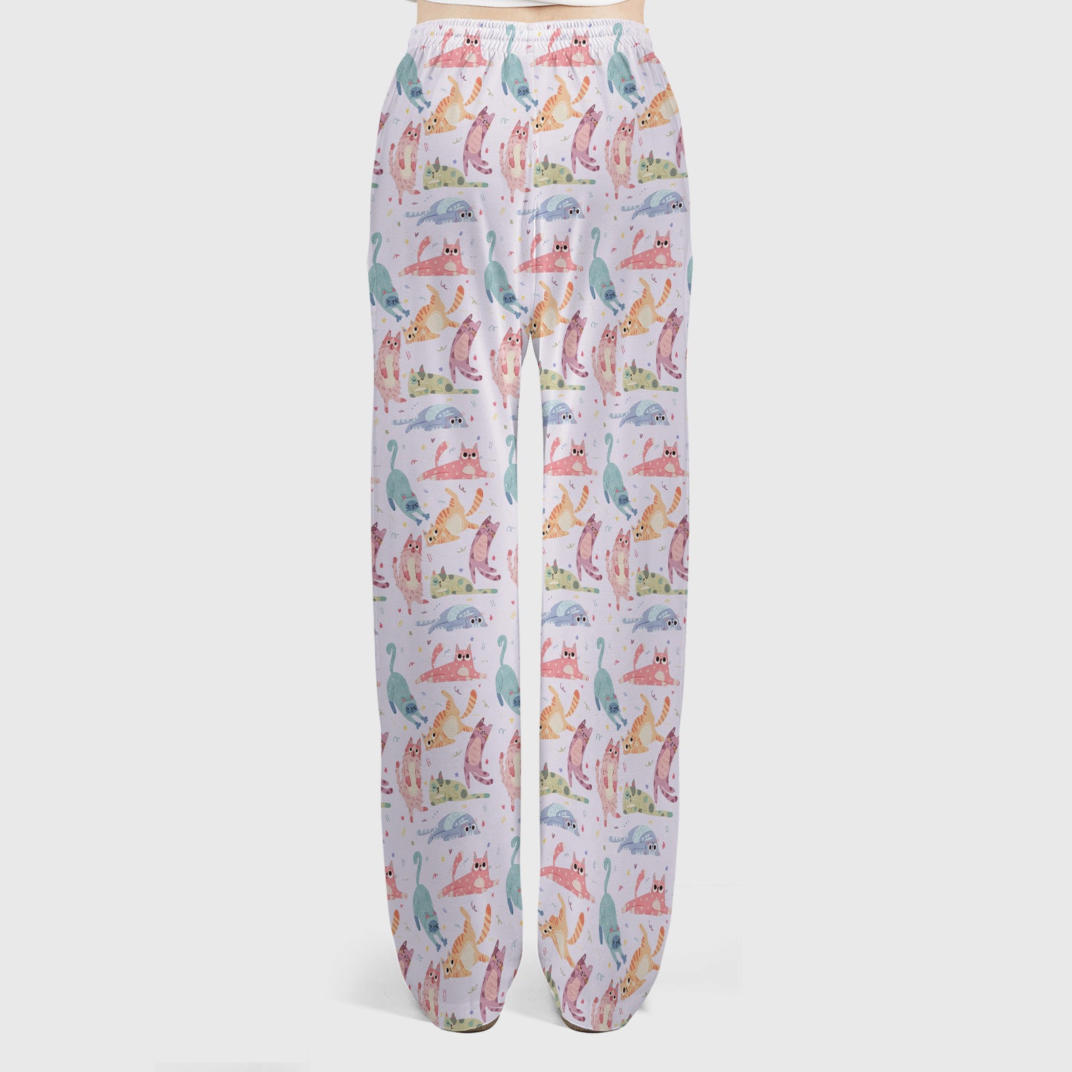 Funny Pastel Cat Pattern Medical Scrub Set, Breathable Fabrics Nursing Uniform