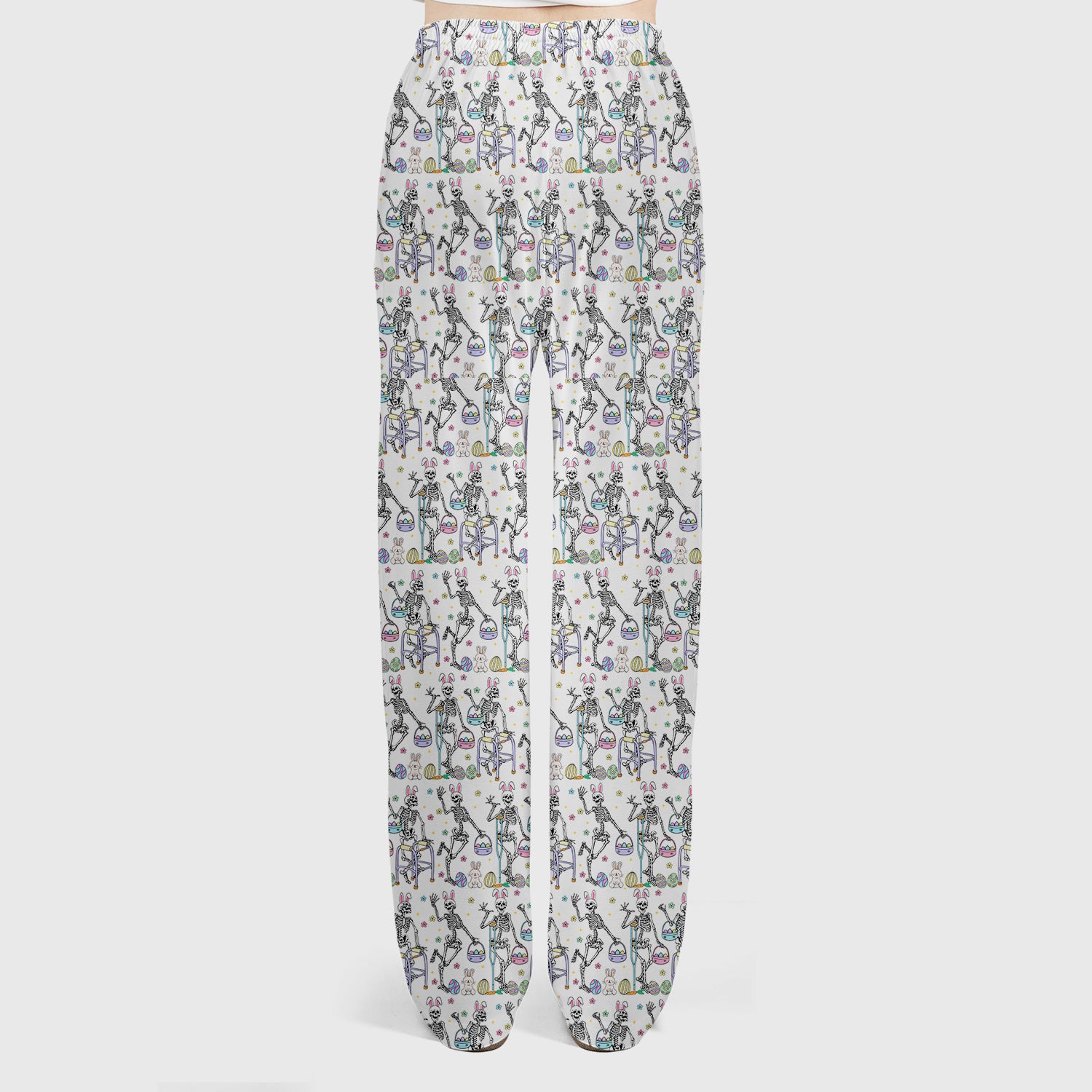 Fun Skeleton Bunny Easter Print Scrub Set, Scrub Pants and V Neck Top