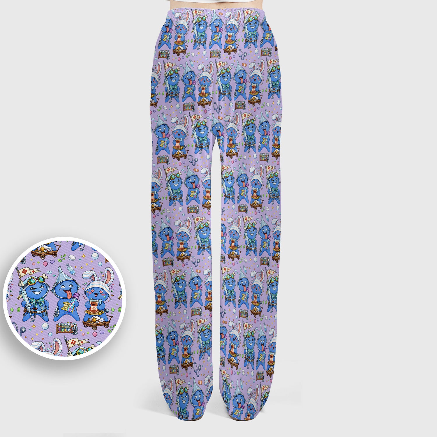 Cute Glove Doll Hospital Medical Cartoon Nurse Pattern Scrub Set, Women's Scrub Sets