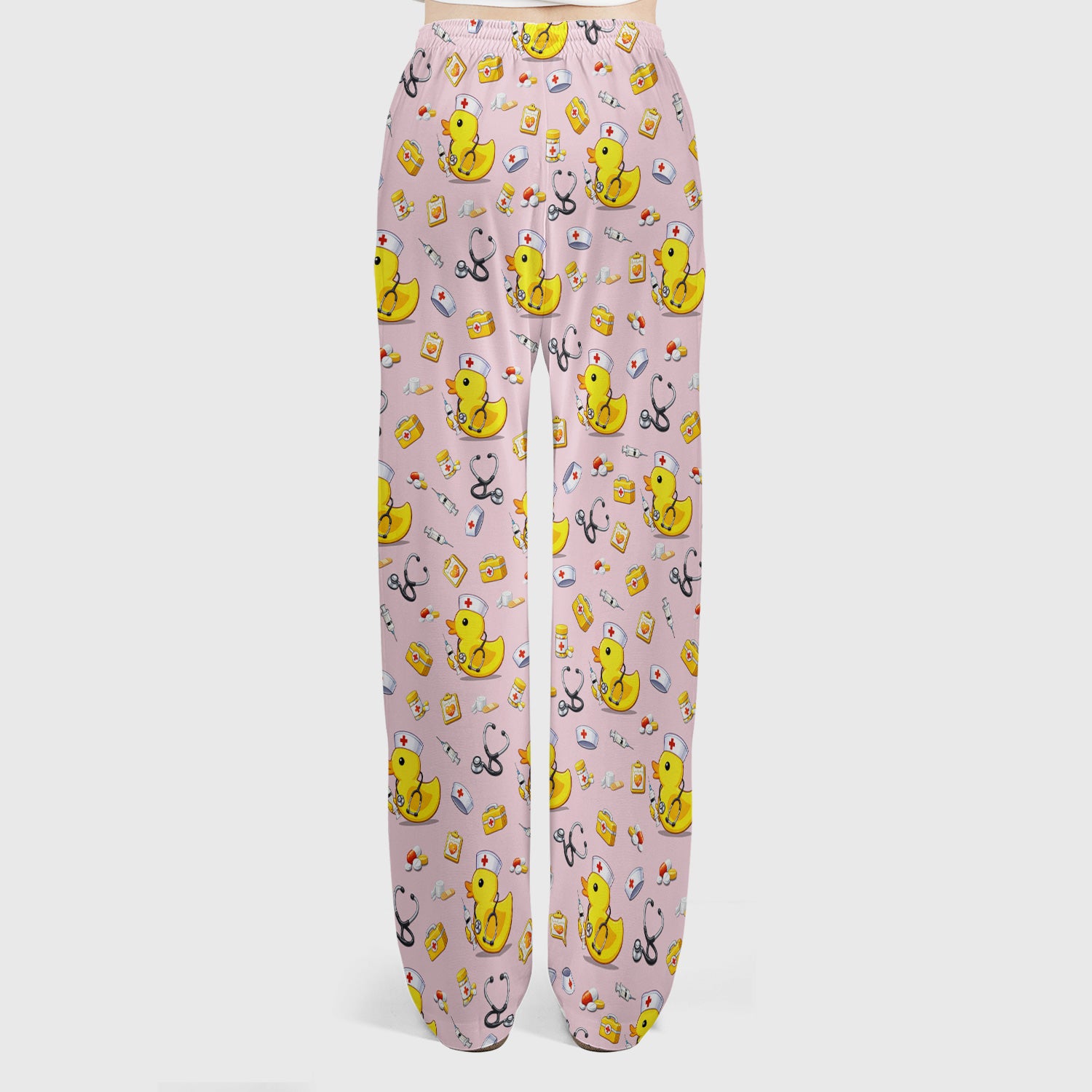 Playful Medical Duck Print Women's Scrub Set, Breathable Med Uniform