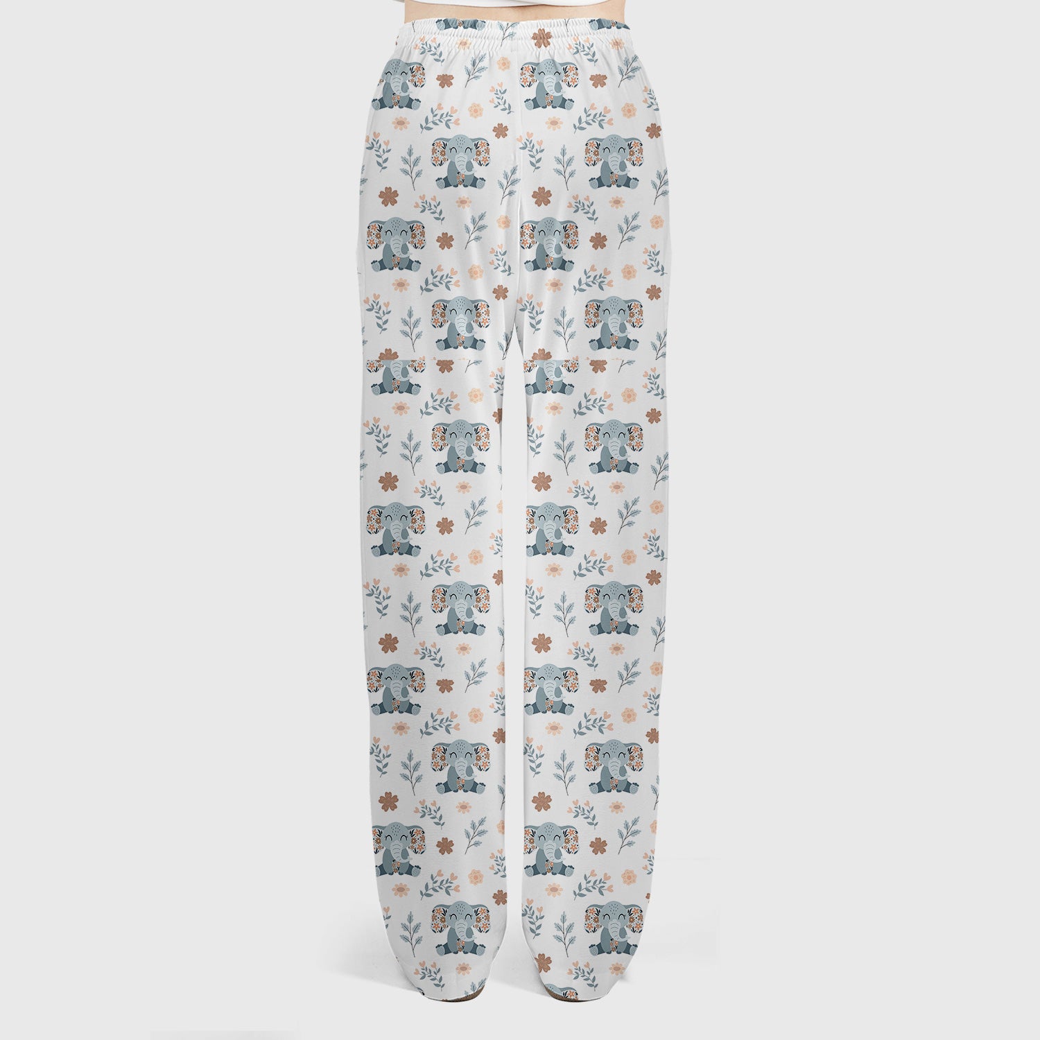Cute Elephant Floral Print Scrub Set, Scrub Pants and V Neck Top