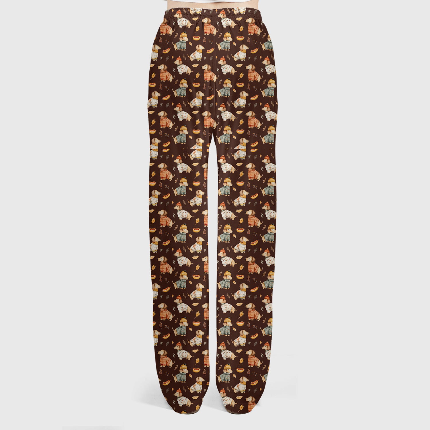 Autumn Dachshund Dog Sweater Print Scrub Set, Breathable Med Uniform