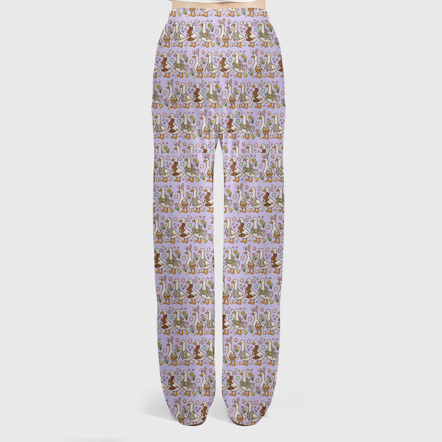 Easter Theme Duck and Bunny Egg Floral Print Scrub Set, Breathable Med Uniform