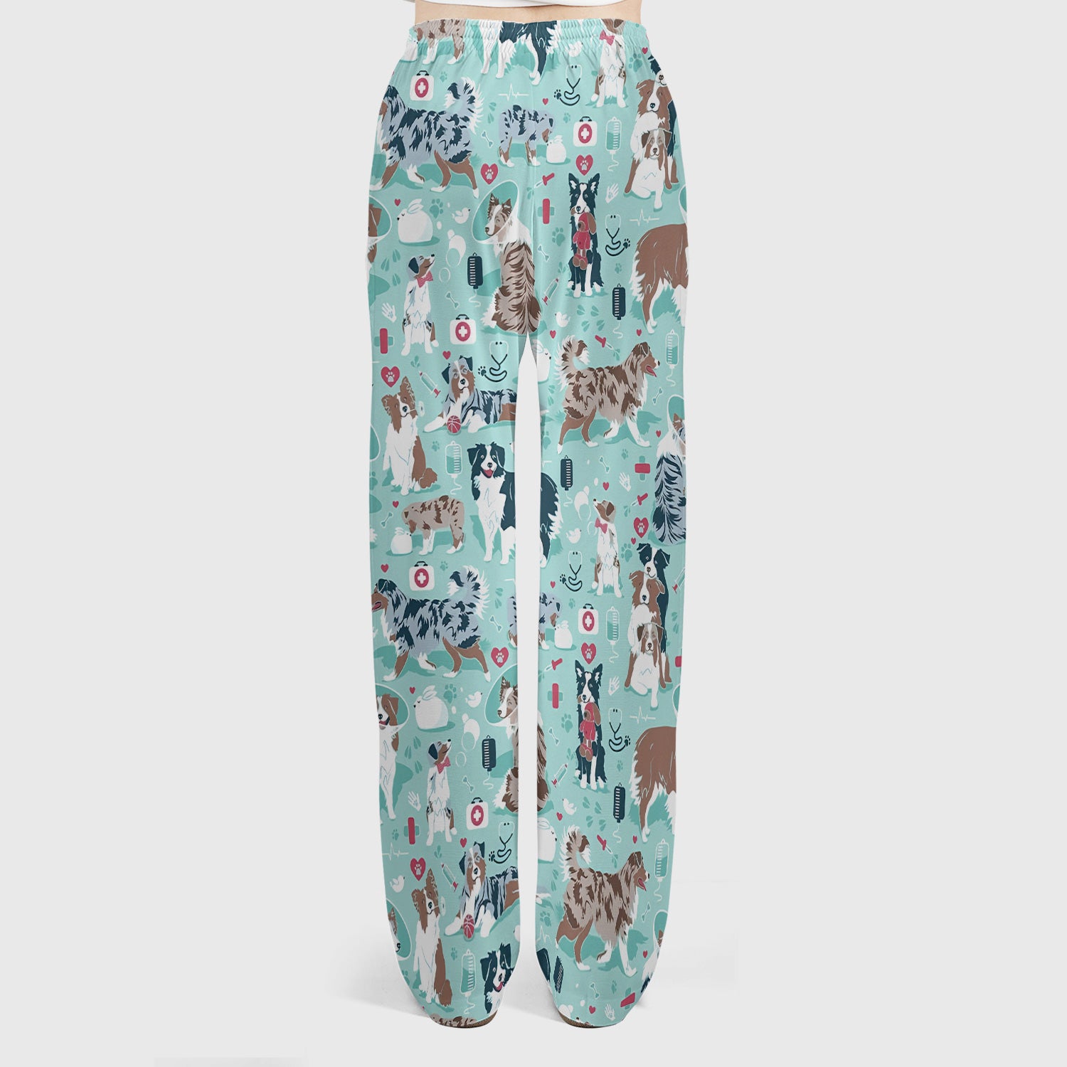 Cute Dog Pattern Women's Veterinary Scrub Set, Scrub Pants and V Neck Top