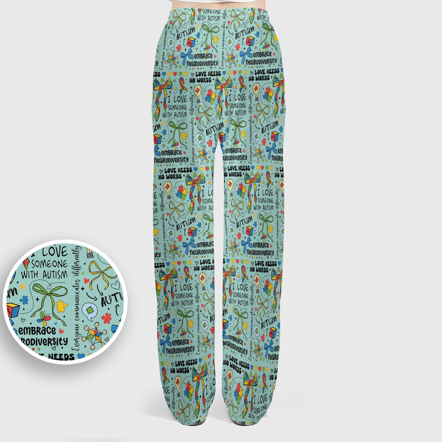 Autism Awareness Puzzle Ribbon Pattern Scrub Set, Scrub Pants and V Neck Top