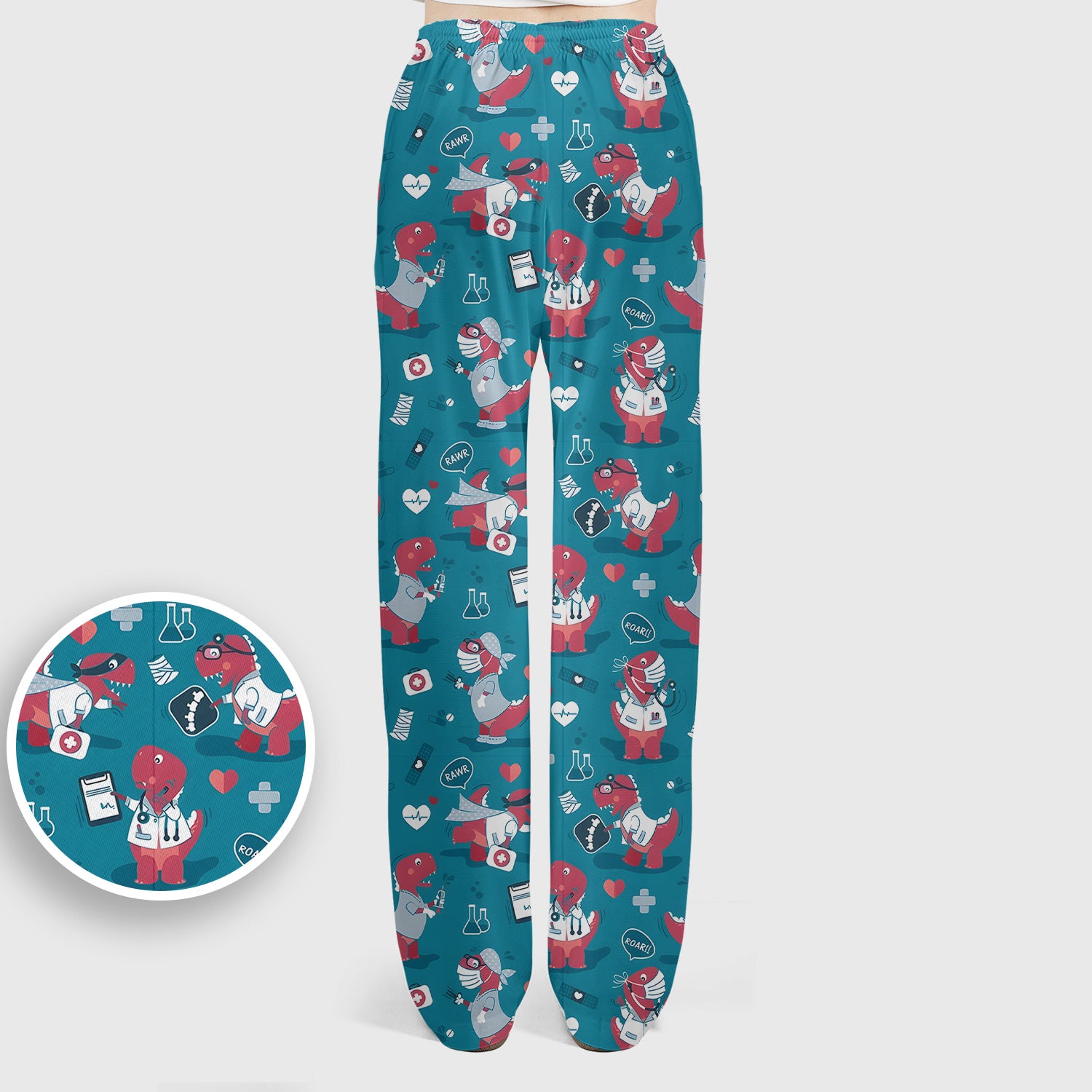 Cute Dinosaur Doctor Medical Pattern Scrub Set, Women's Scrub Sets