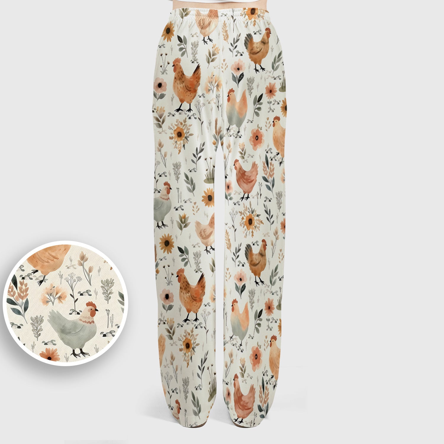 Charming Chicken Floral Farm Pattern Scrub Set, Scrub Pants and V Neck Top