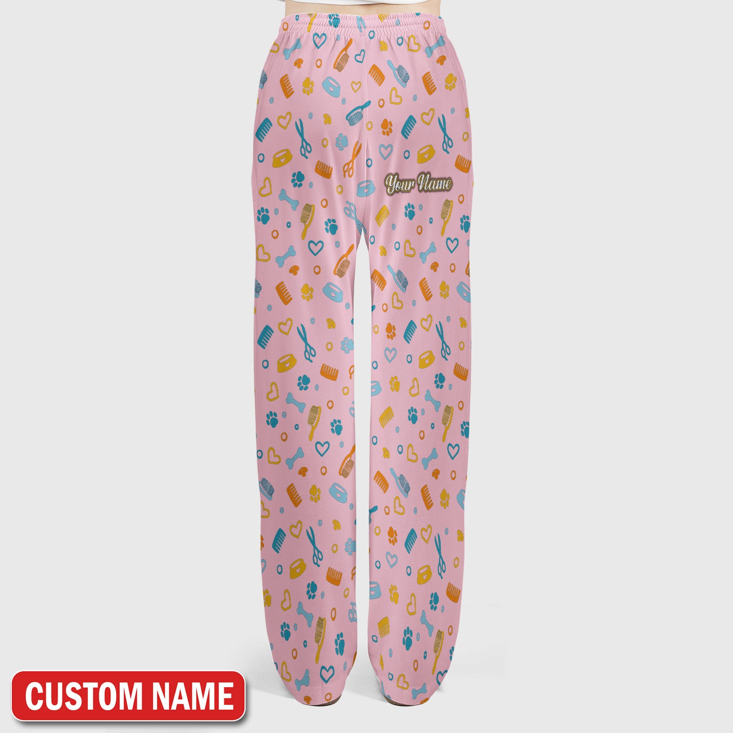 Custom Name Dog Cat Grooming Pattern Scrub Set, Scrub Pants and V Neck Top