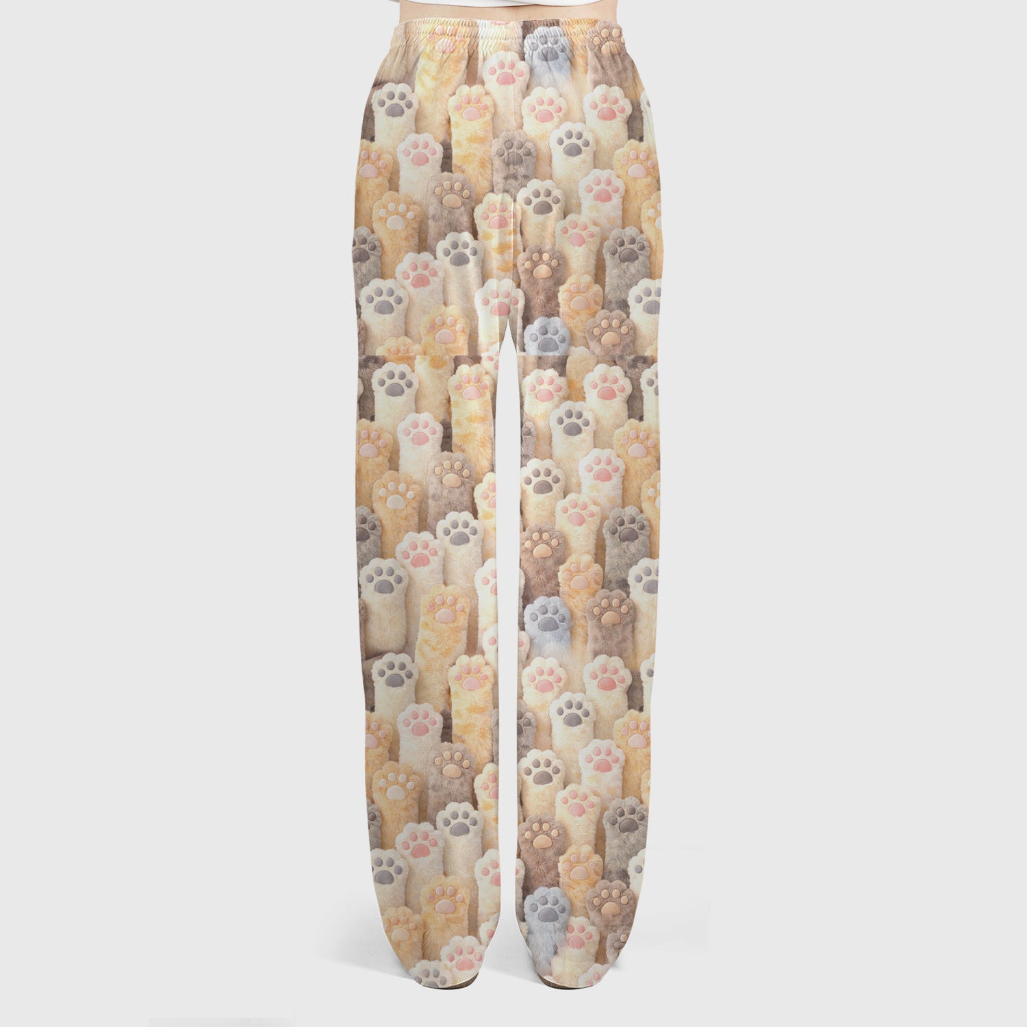 Cute Fluffy Cat Paw Pattern Scrub Set, Scrub Pants and V Neck Top