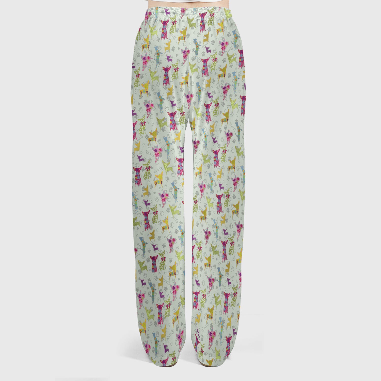 Colorful Playful Dog Print Nurse Scrub Set, Scrub Pants and V Neck Top