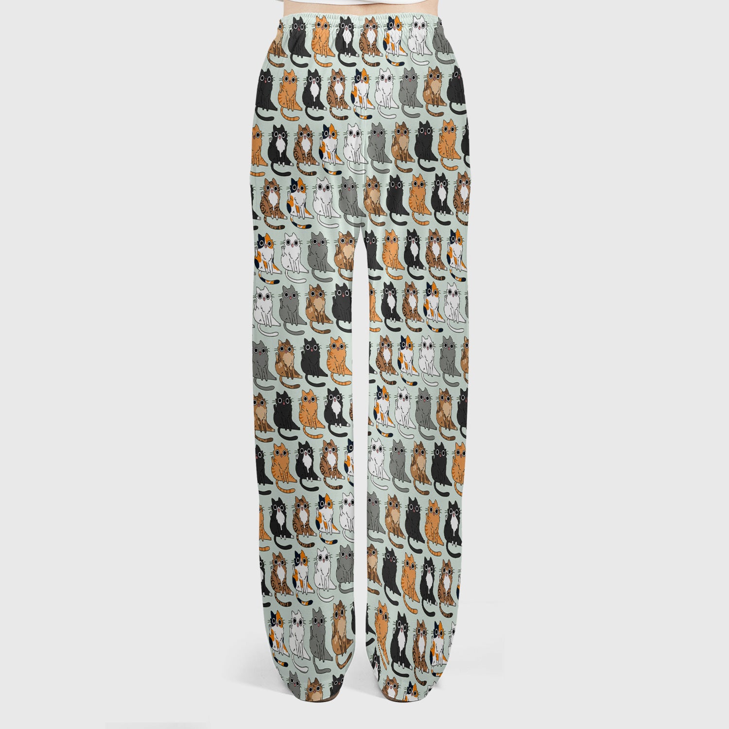 Cute Cartoon Cat Pattern Women's Scrub Set, Scrub Pants and V Neck Top