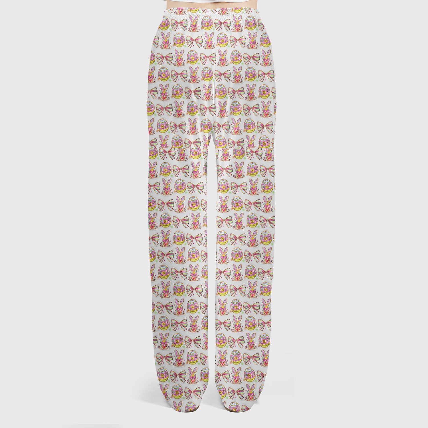Easter Bunny Pastel Egg Bow Pattern Scrub Set, Breathable Med Uniform