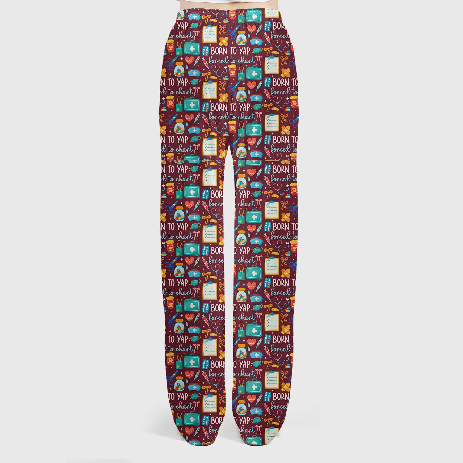 Born To Yap Medical Tools Pattern Scrub Set, Scrub Pants and V Neck Top