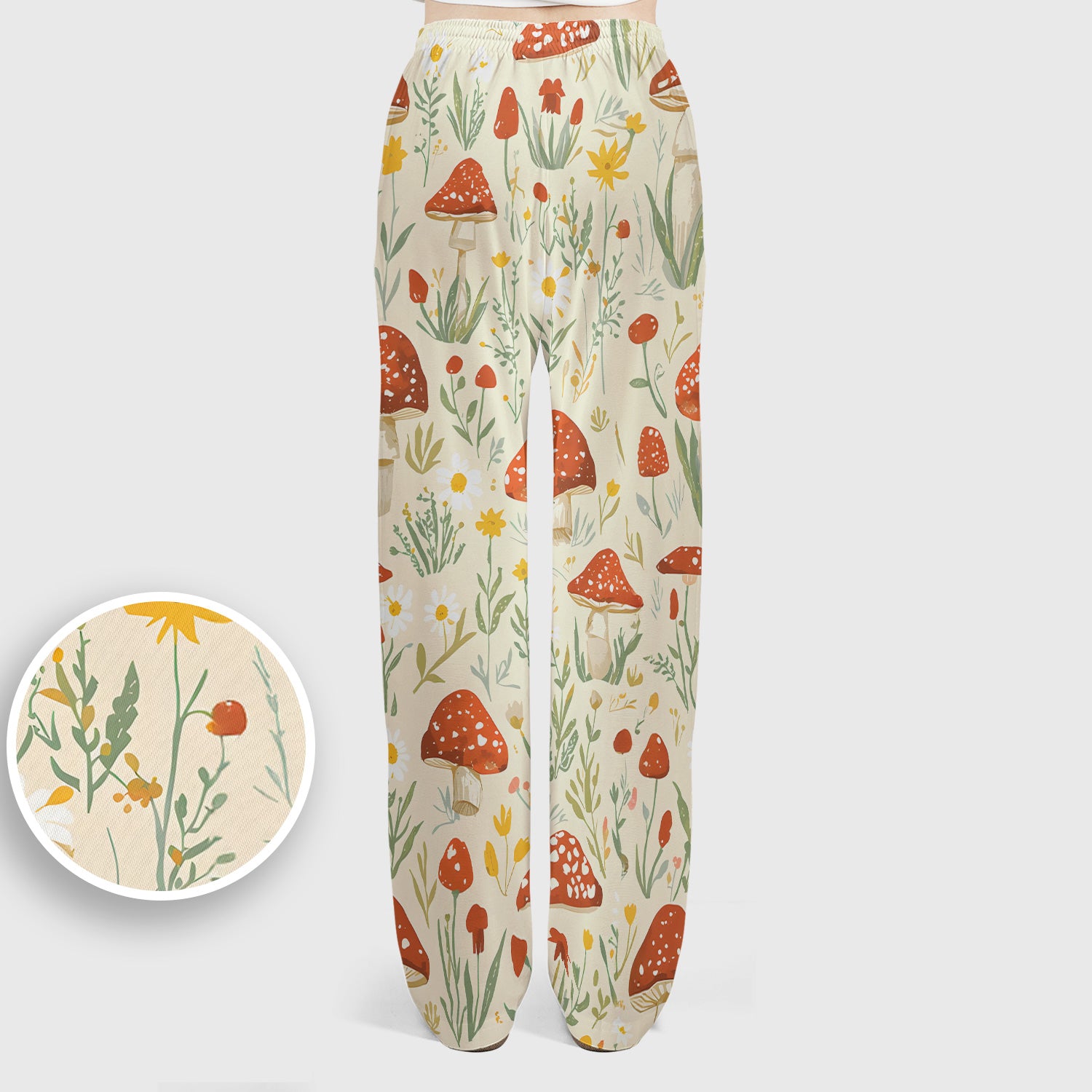 Cute Mushroom Wildflower Pattern Scrub Set, Women's Scrub Sets