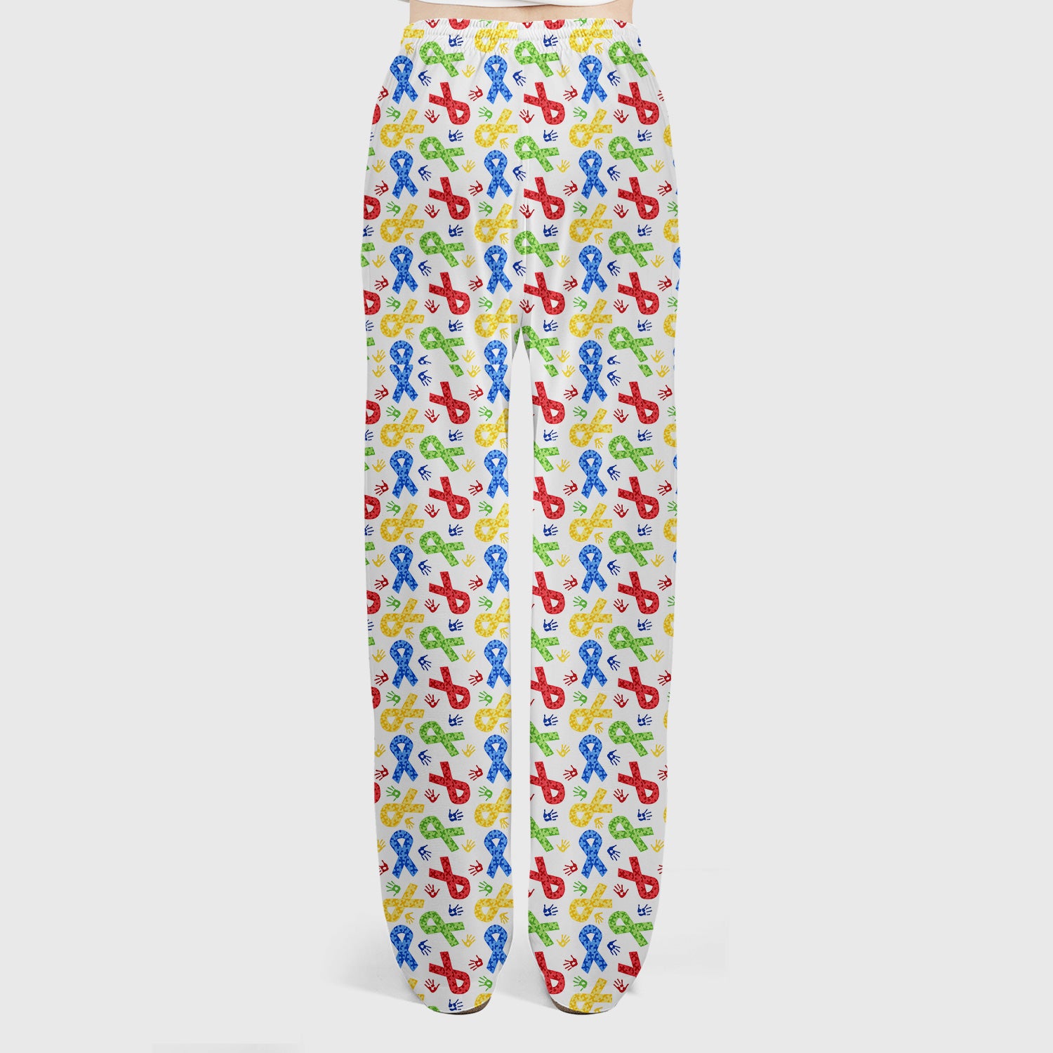 Multicolor Ribbon Pattern Print Scrub Set, Scrub Pants and V Neck Top
