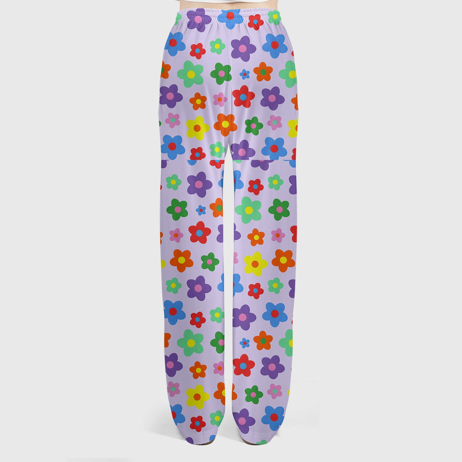 Colorful Retro Flower Pattern Print Scrub Set, Scrub Pants and V Neck Top