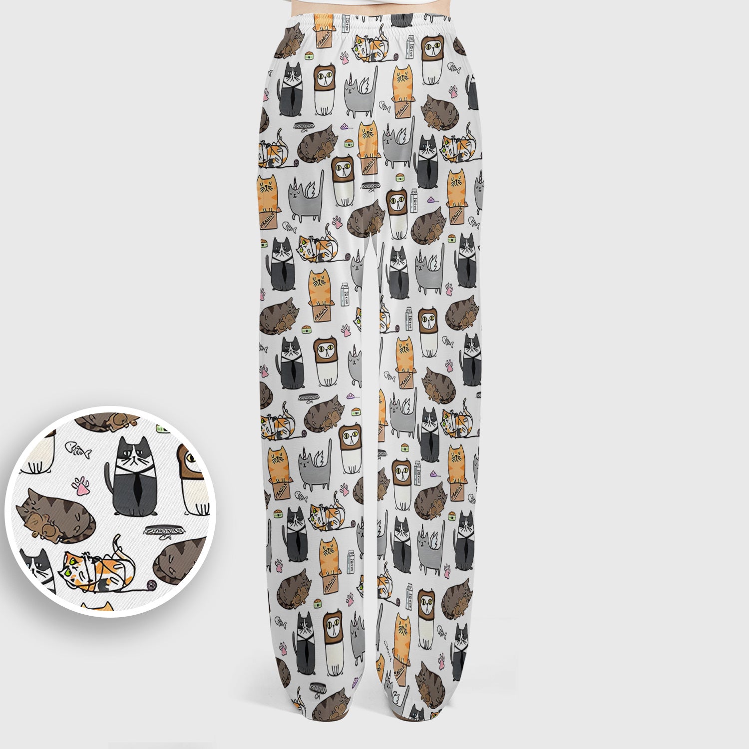 Lazy Cat Doodle Pattern Scrub Set, All Over Cozy Kitty Nursing Uniform for Women