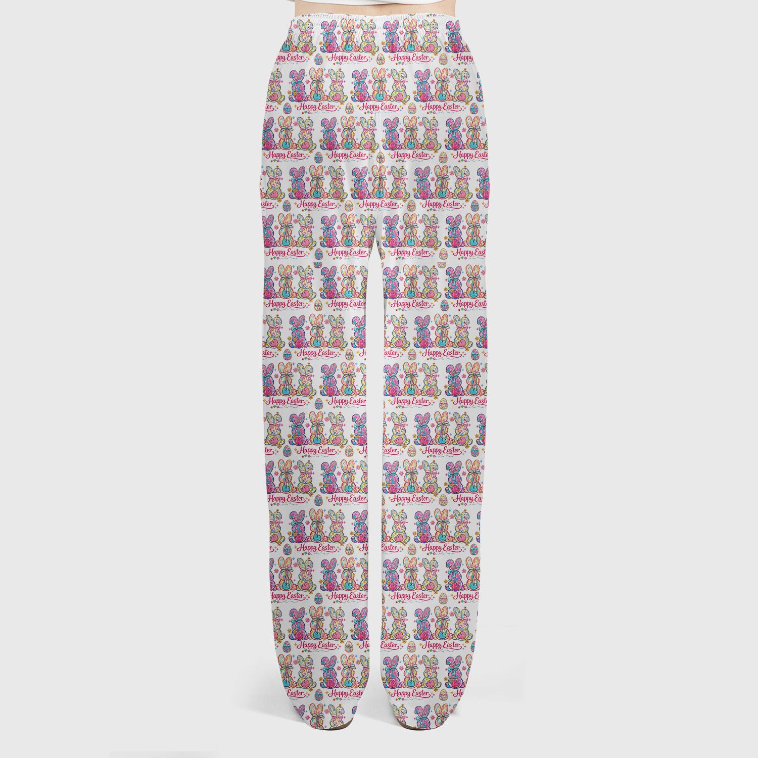 Pink Happy Easter Bunny Pattern Scrub Set, Scrub Pants and V Neck Top