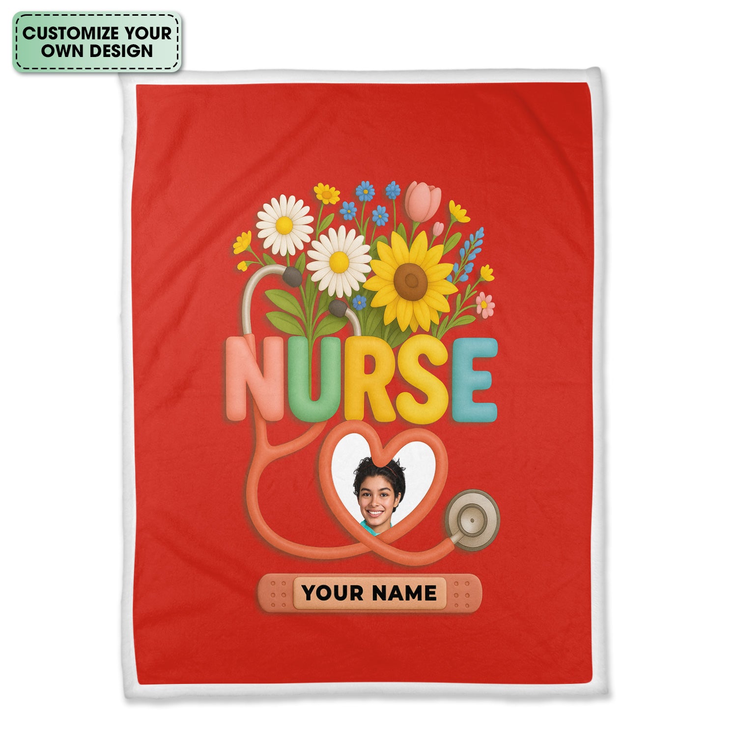 Personalized Nurse Floral Graduation Blanket - Custom Photo & Name with Stethoscope for RN LPN CNA Gift - Multiple Color Options Available Keepsake