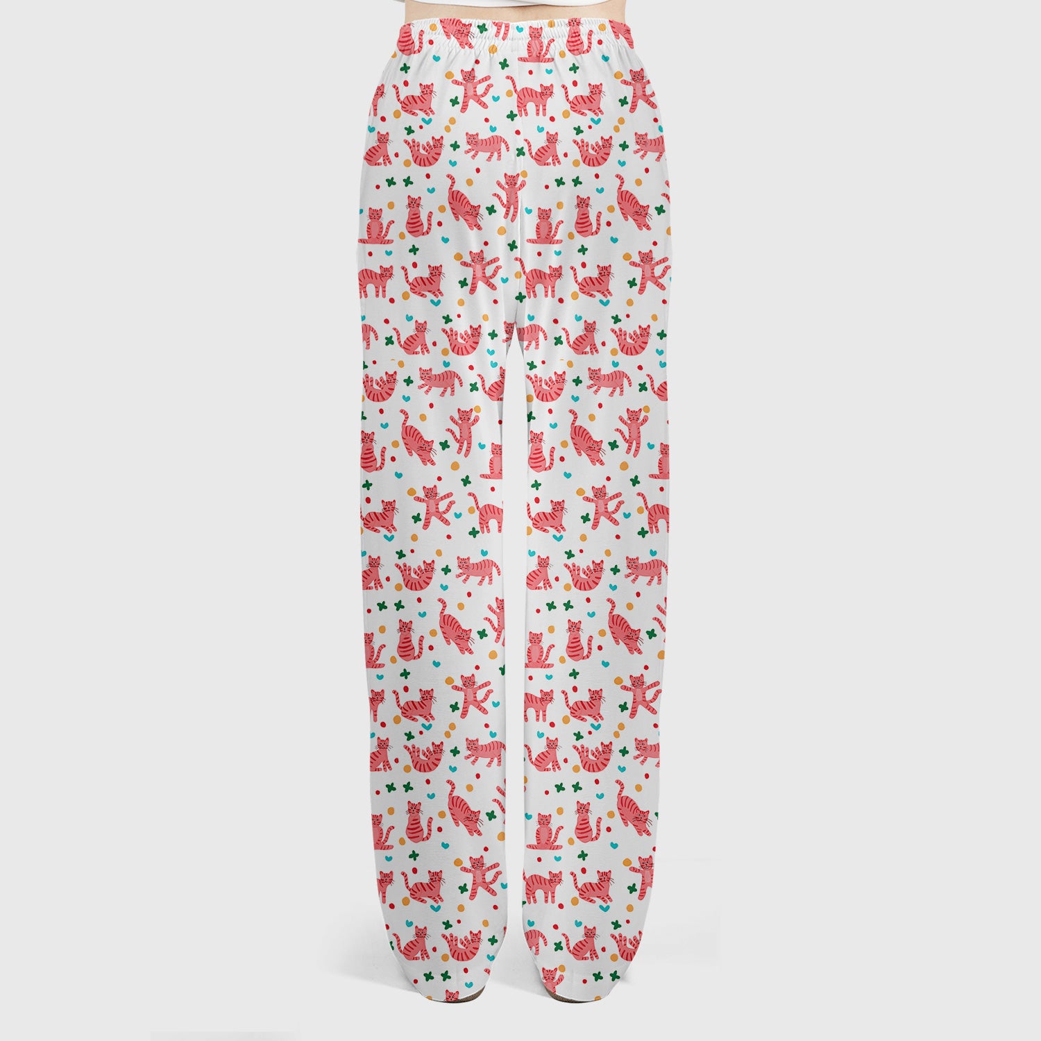 Cute Pink Cat Pattern Women's Scrub Sets, Scrub Pants and V Neck Top