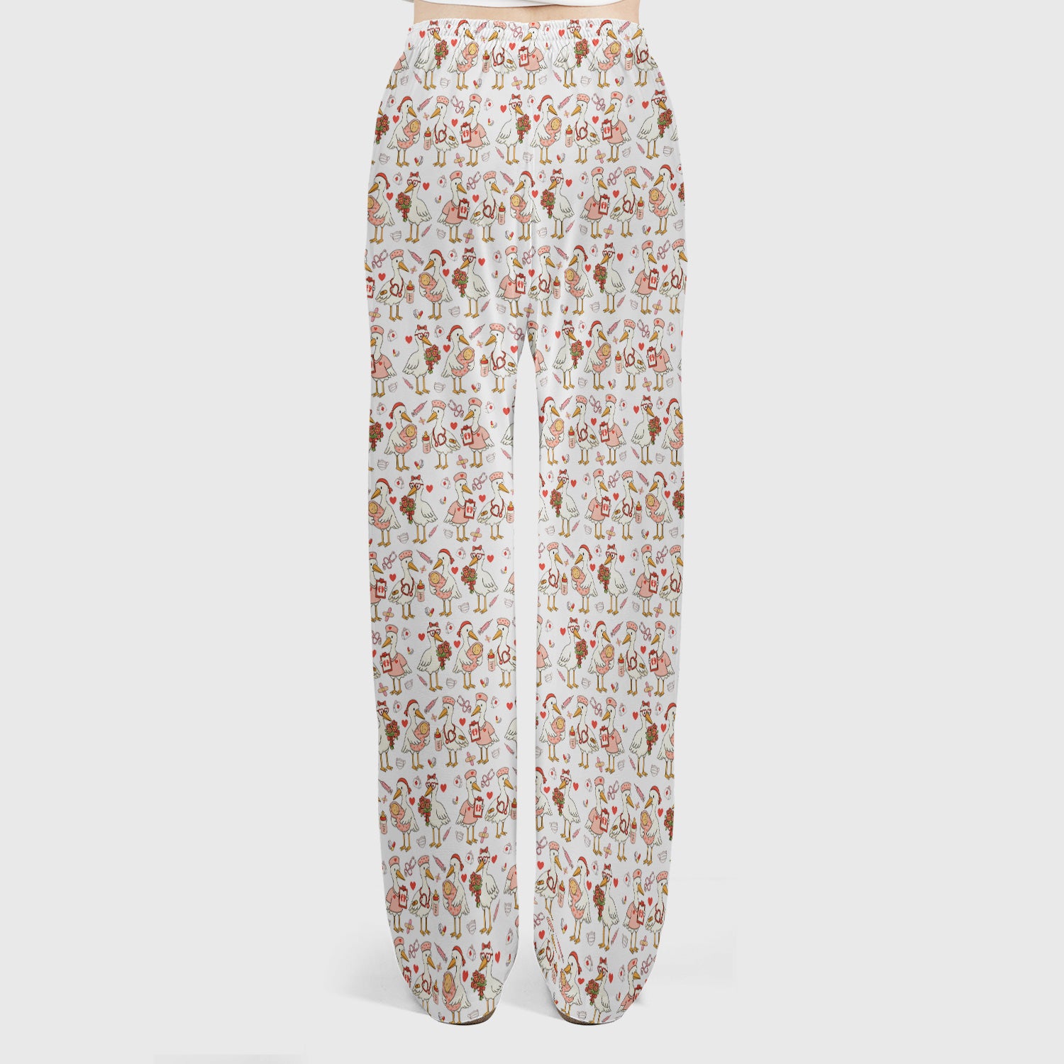 Cute Goose Nurse Valentine Print Scrub Set, Breathable Med Uniform