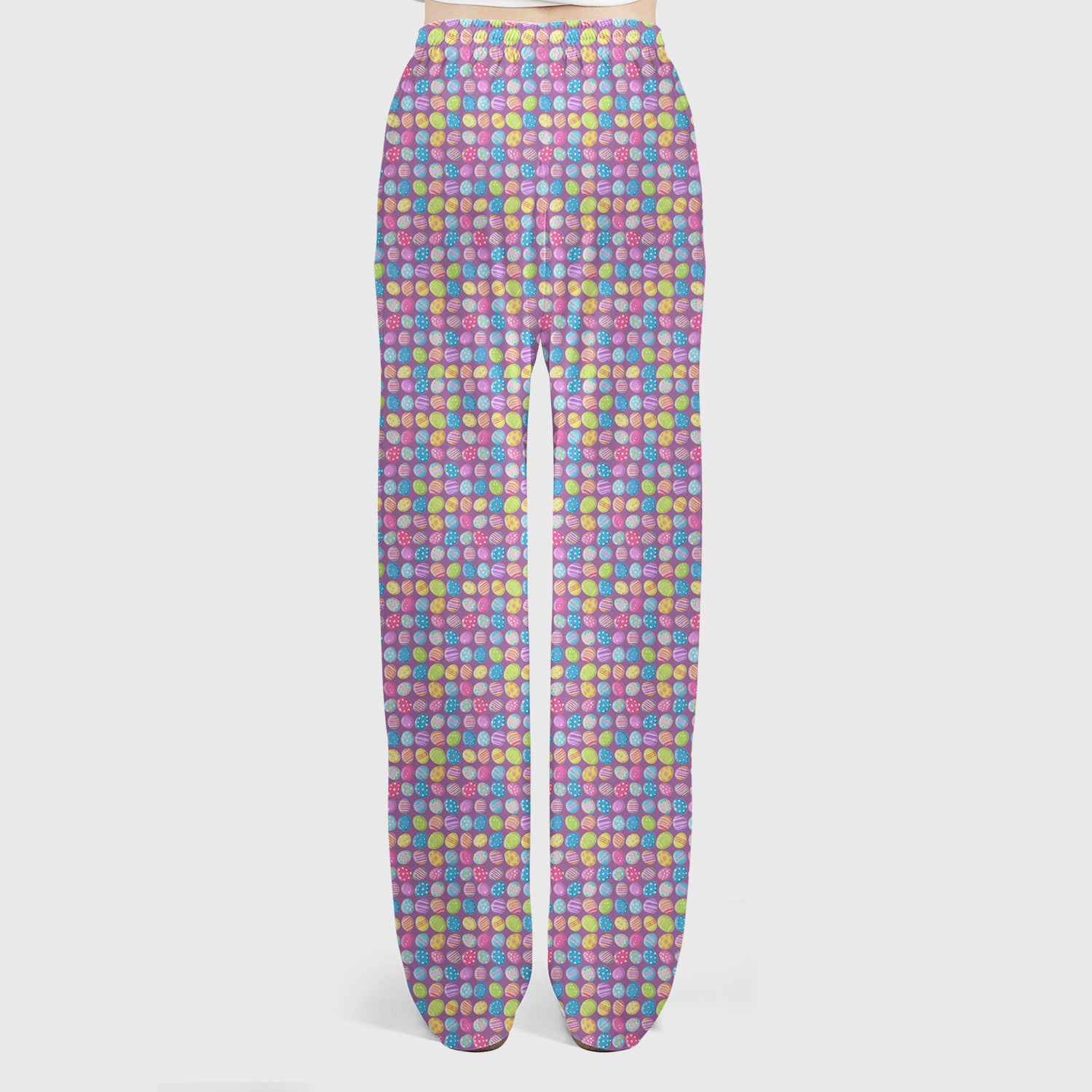 Colorful Easter Eggs Pattern Scrub Set, Scrub Pants and V Neck Top