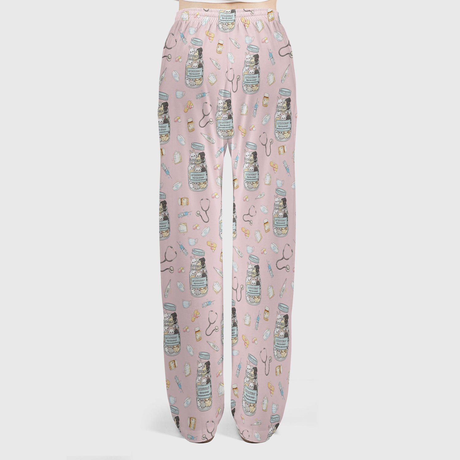 Whimsical Antidepressant Rabbit Jar Design Scrub Set, Scrub Pants and V-Neck Top
