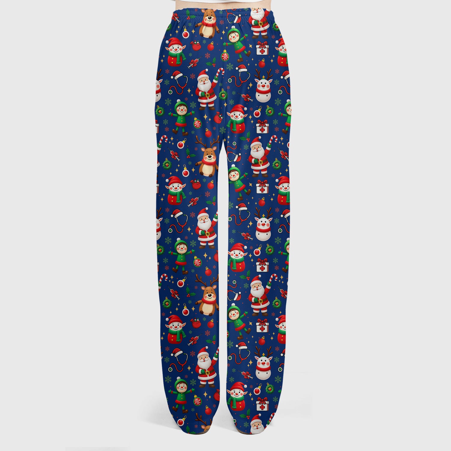 Christmas Comfortable Scrubs for Nurses - Cute Santa Reindeer Scrubs Pants and V Neck Top - Festive Holiday Med Uniform for Women