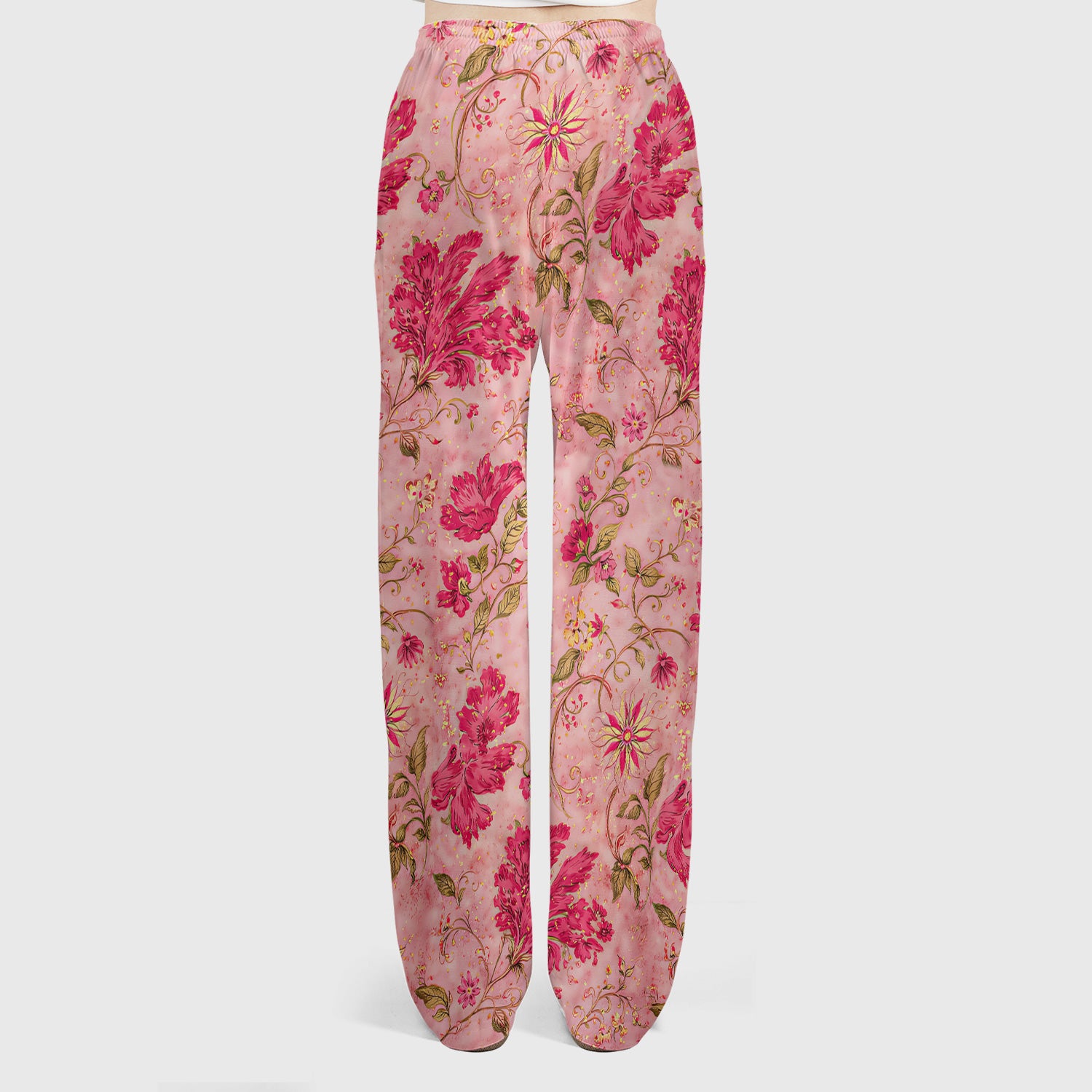 Elegant Pink Floral Vine Pattern Scrub Set, Women's Scrub Sets