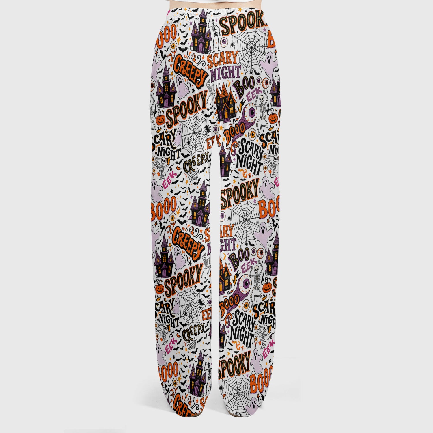 Spooky Halloween Haunted House Typography Scrub Set, Scrub Pants and V Neck Top