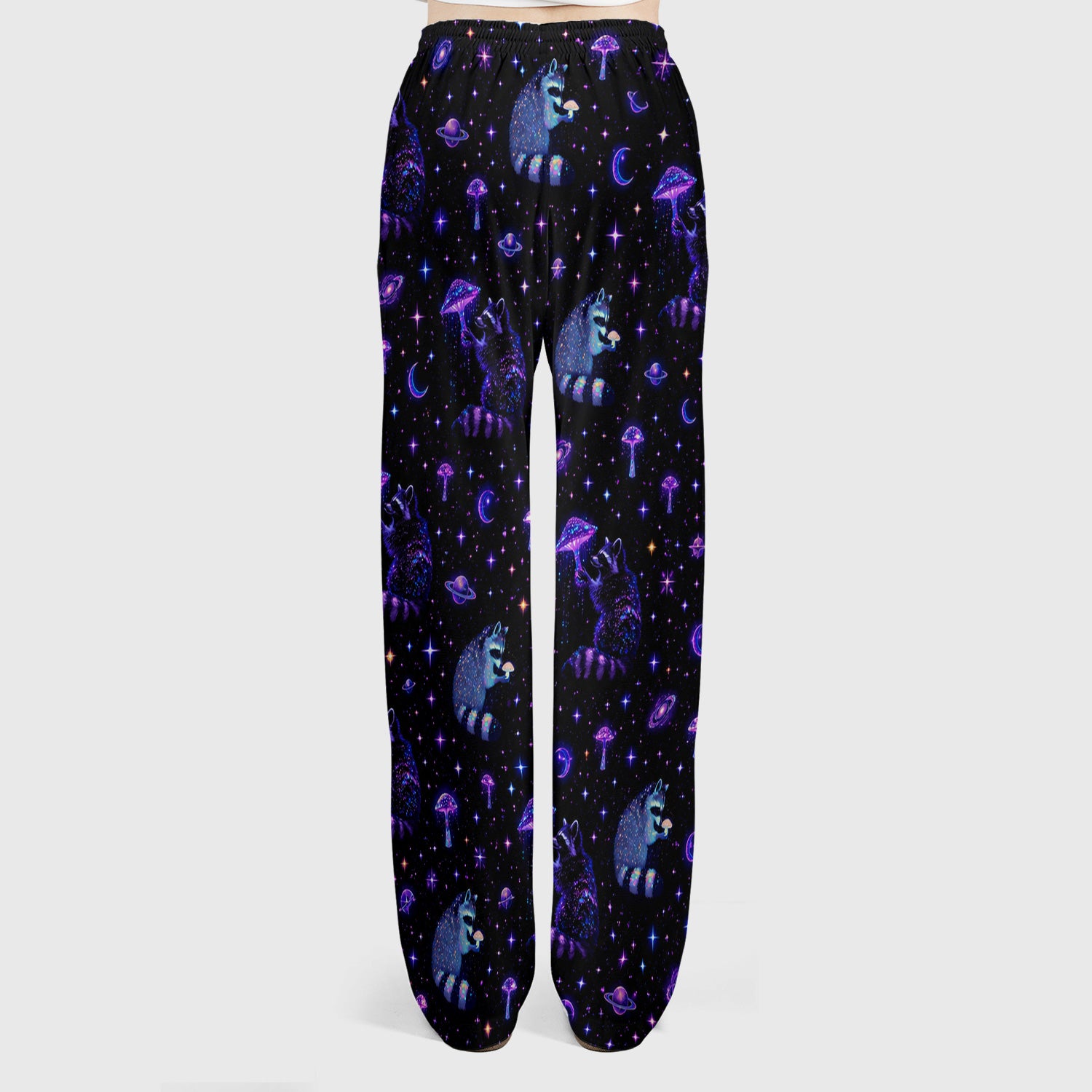 Cute Raccoon Mushroom Galaxy Pattern Scrub Set, Scrub Pants and V Neck Top