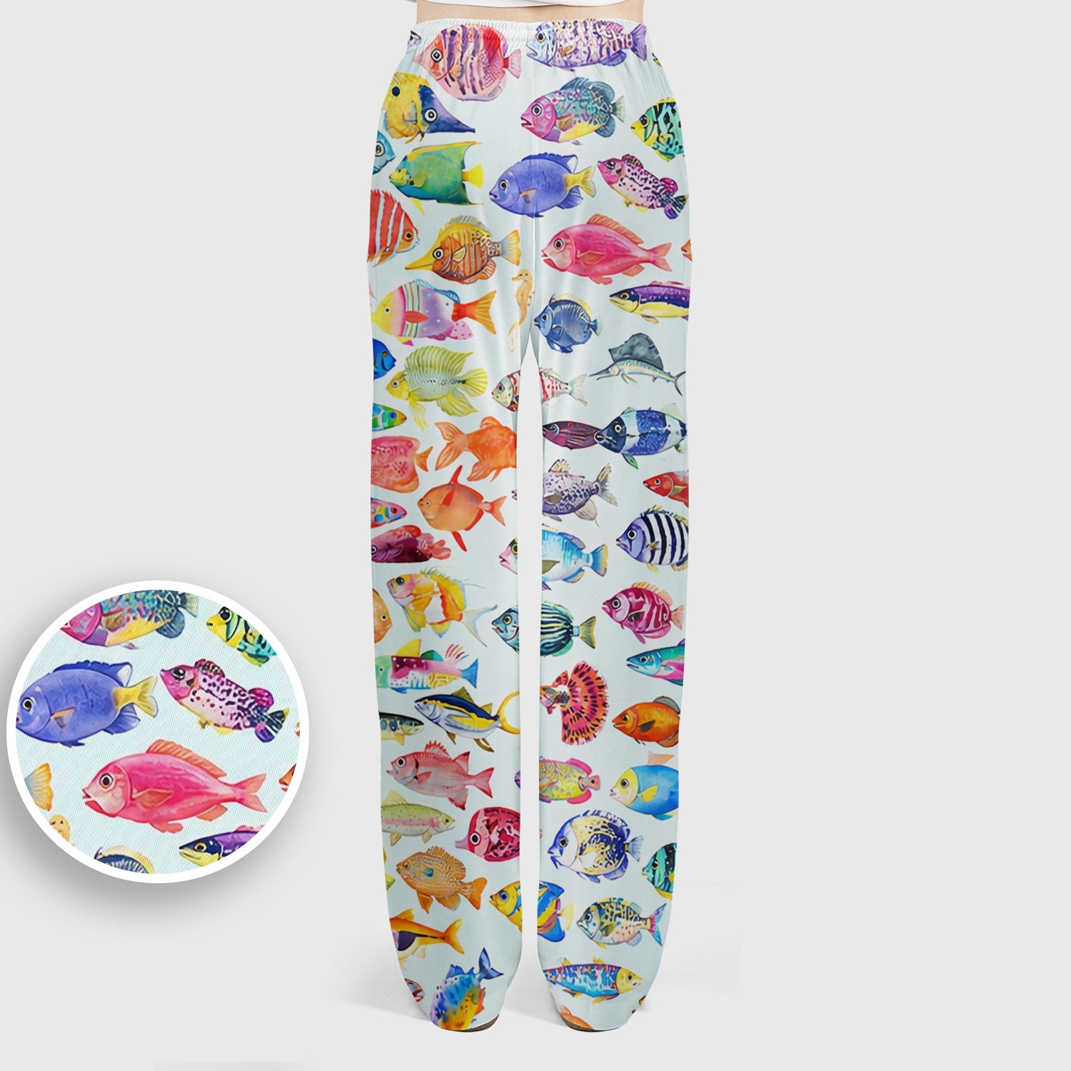 Colorful Tropical Fish Print Scrub Set, Scrub Pants and V Neck Top
