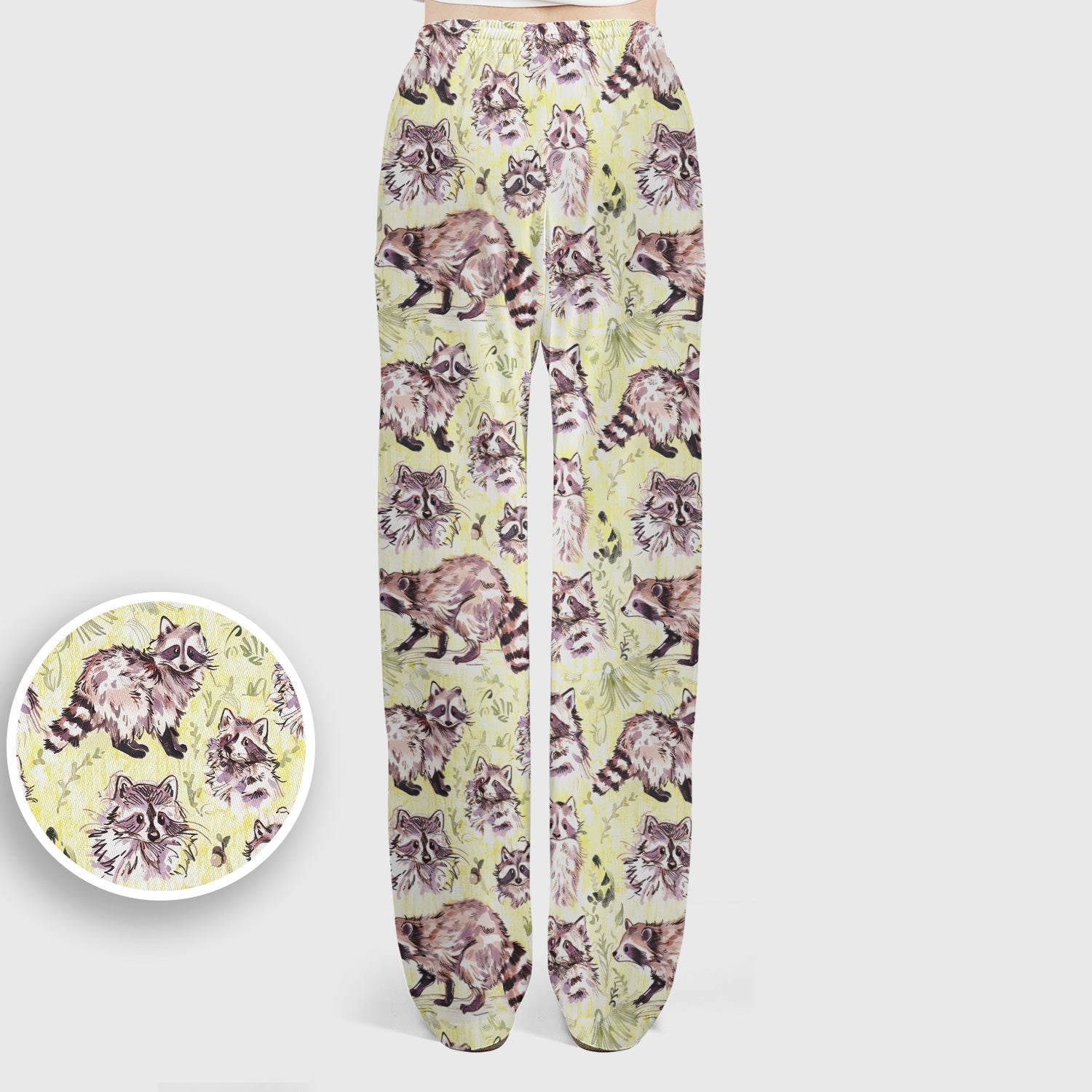 Cute Woodland Raccoon Forest Animal Pattern Scrub Set, Scrub Pants and V Neck Top