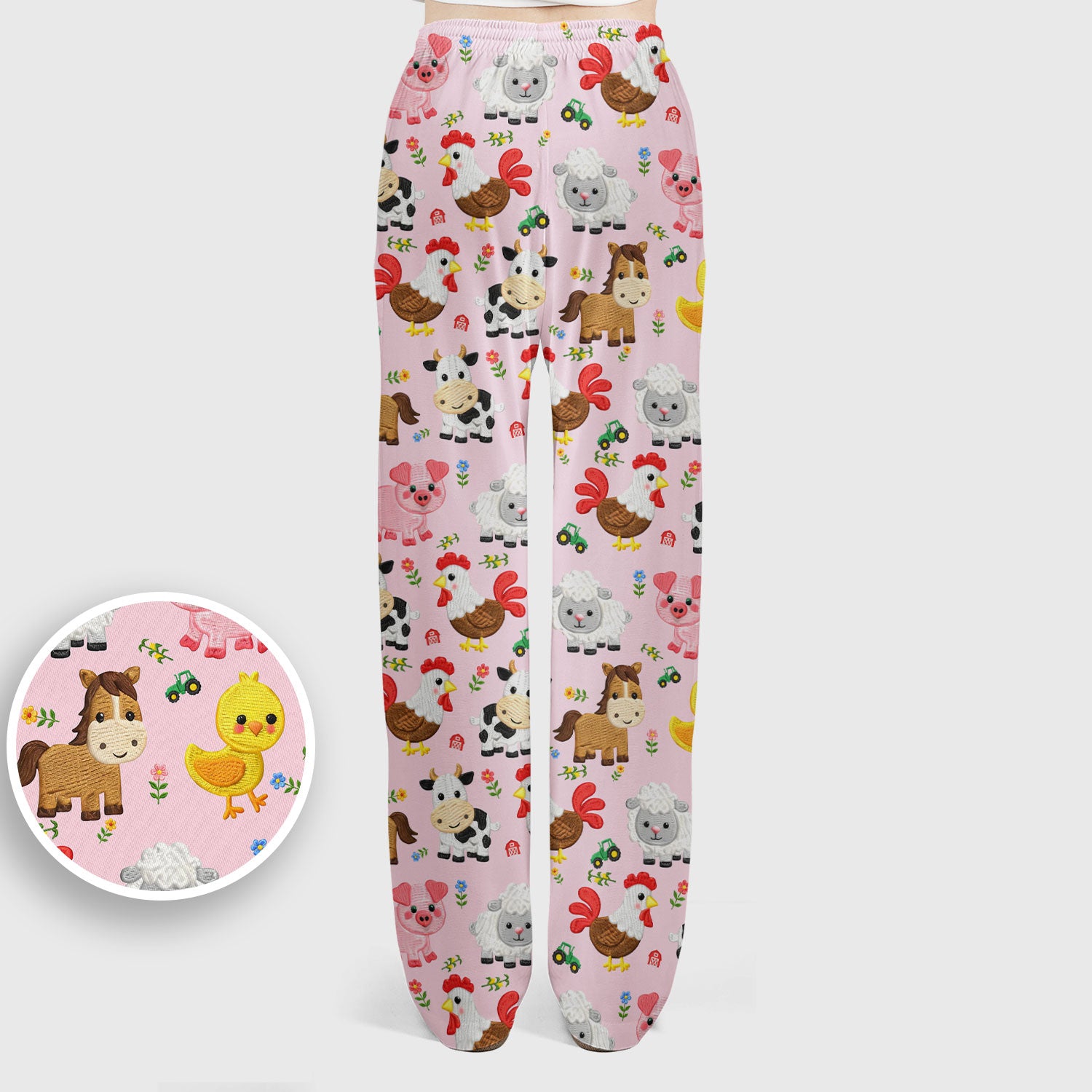 Cartoon Farm Animal Pattern Scrub Set, Breathable Med Uniform