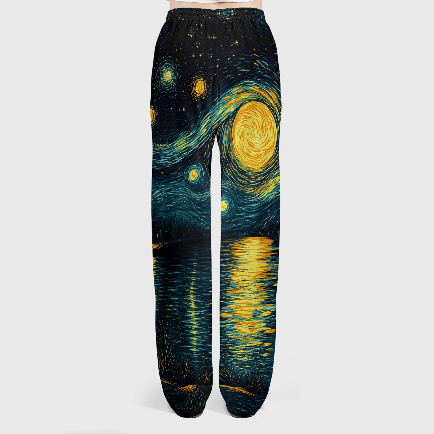 Starry Moonlit Black Cat Scrub Set, Scrub Pants and V Neck Top