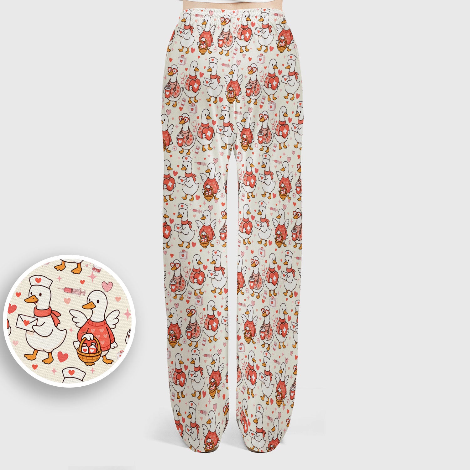 Valentine Goose Nurse Scrub Set, Heart Medical Pattern Nurse Shirt, Breathable Fabrics Nursing Uniform