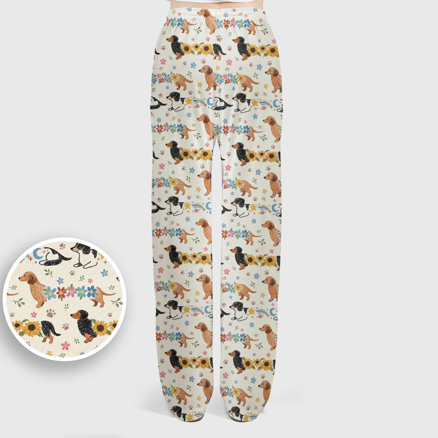 Floral Wiener Dog Pattern Scrub Set, Scrub Pants and V Neck Top