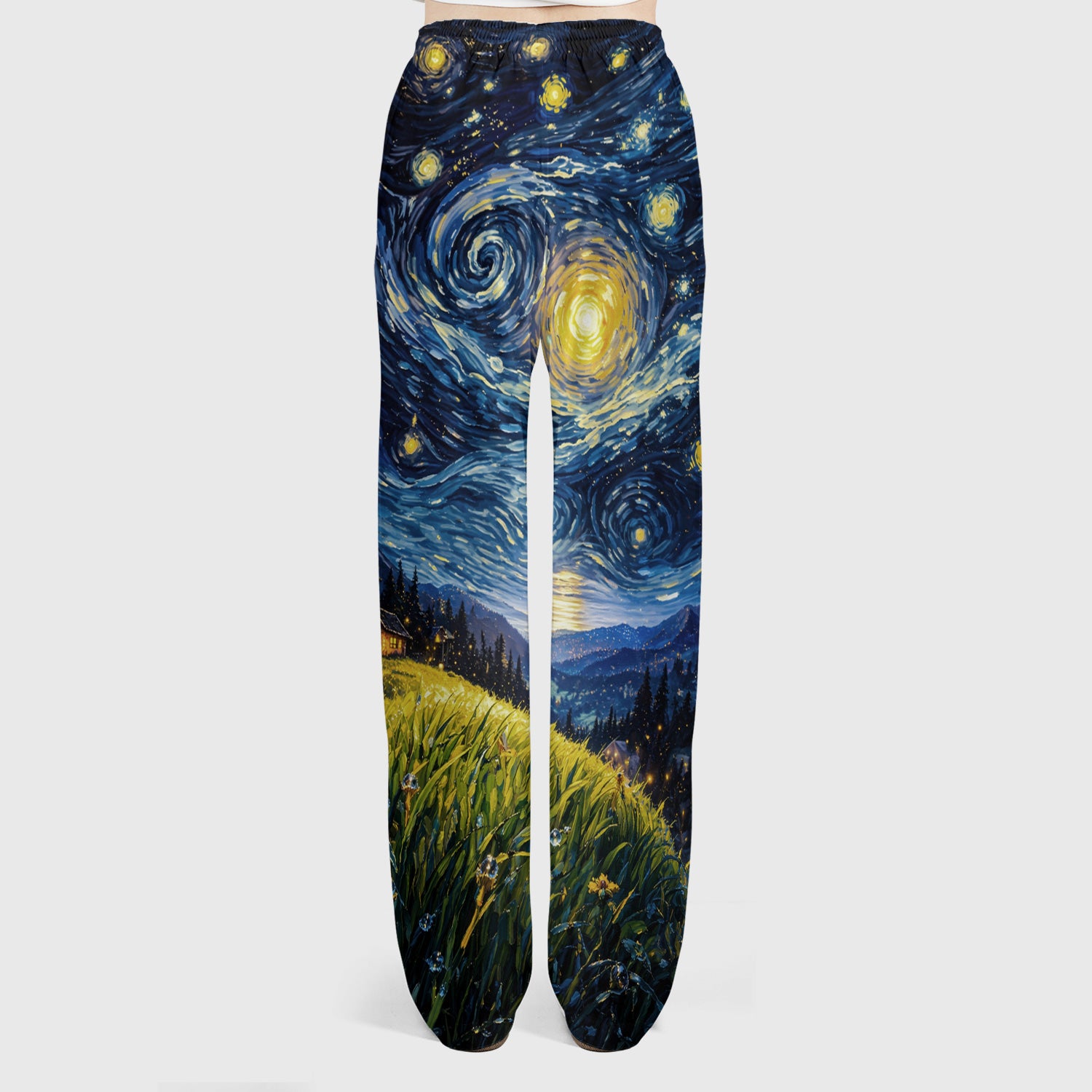 Swirl Night Sky Ladybug Landscape Art Print Scrub Set, Scrub Pants and V Neck Top