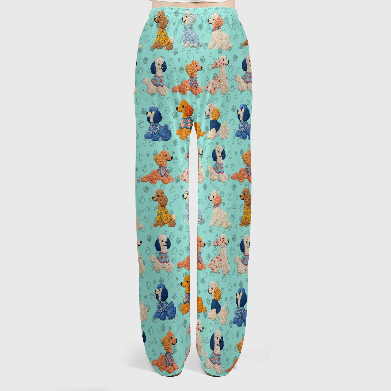 Cute Colorful Poodle Pattern Scrub Set, Scrub Pants and V Neck Top