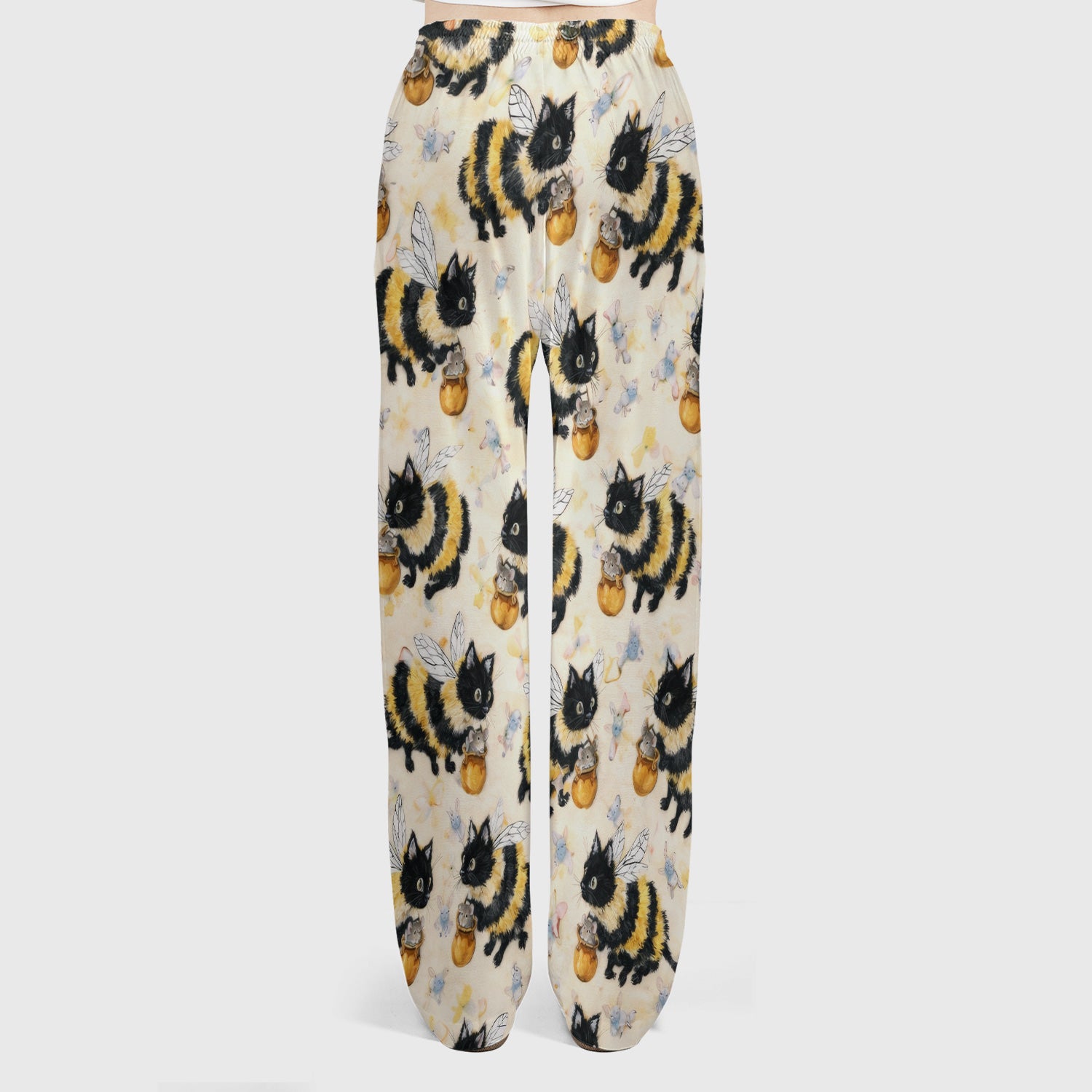 Adorable Nurse Bumblebee Cat Honey Jar Winged Pattern Scrub Set, Scrub Pants and V Neck Top