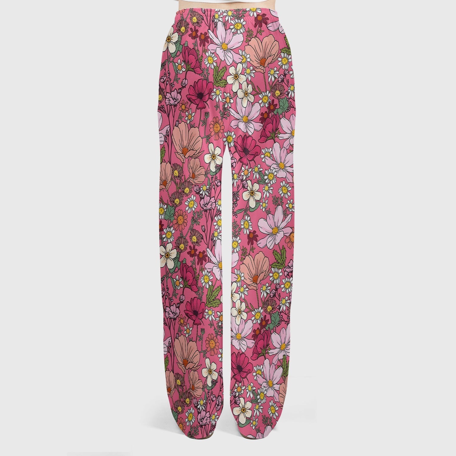Pink Daisy Wildflower Nurse Pattern Scrub Set, Scrub Pants and V Neck Top