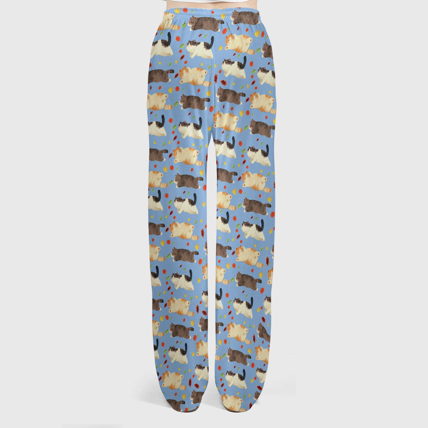 Chubby Cat Autumn Leaves Print Scrub Set, Breathable Med Uniform